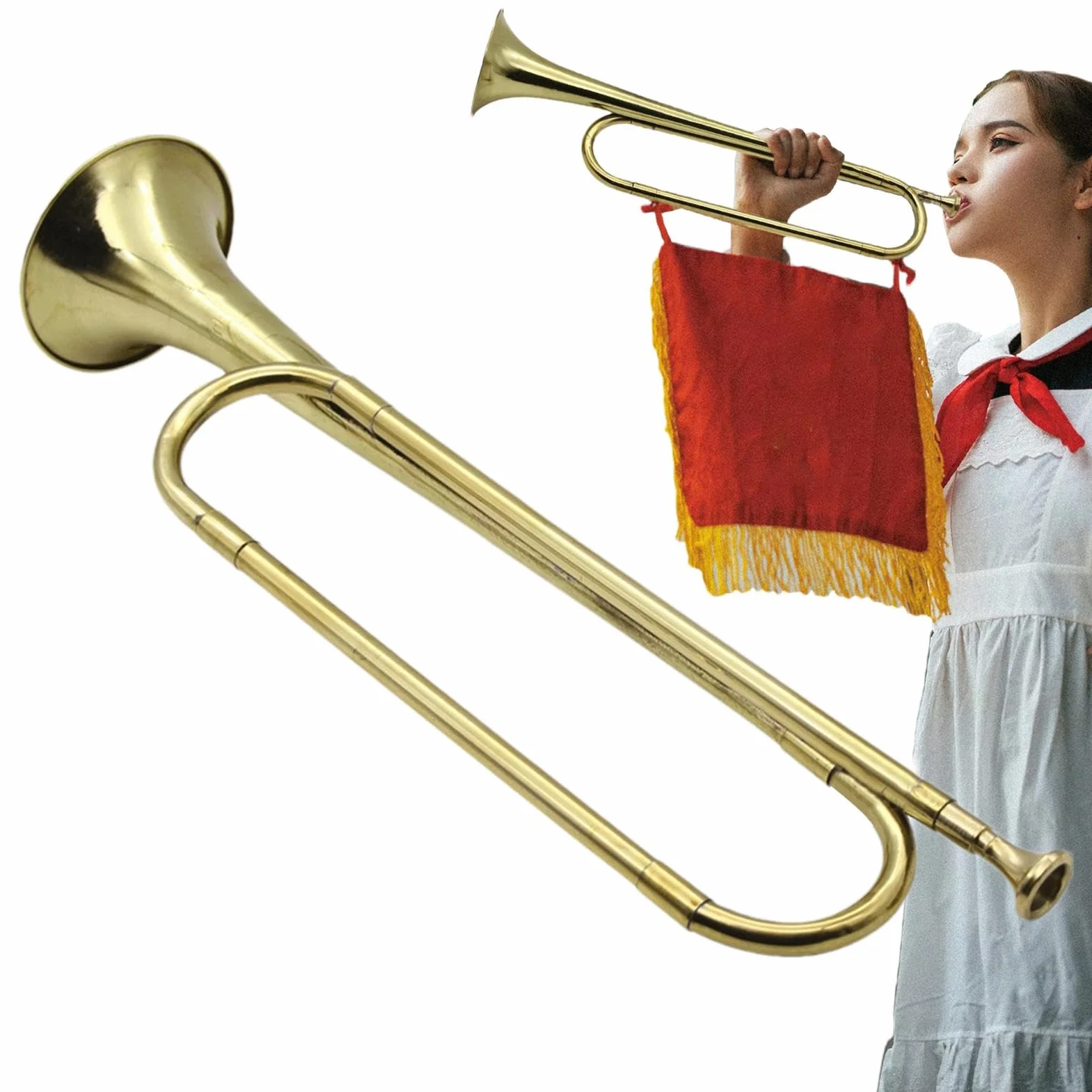 Trompette de cavalerie clairon en laiton portable, instrument de musique rétro pour débutant