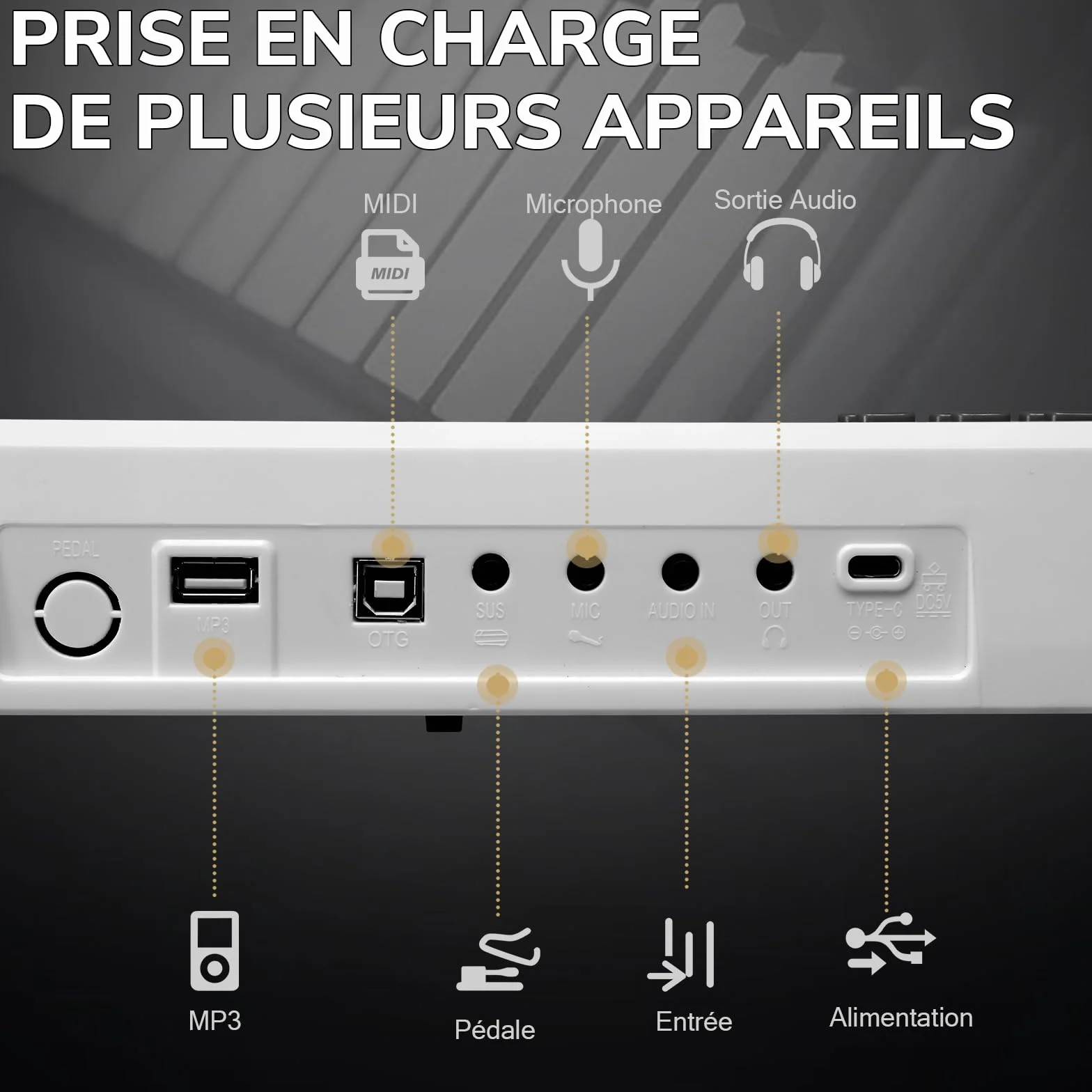 LEADZM Piano Numérique Pliable 88 Touches Semi-Lesté, 2 Modes Bluetooth, 1000 Rythmes, 1000 Sonorités, 50 Démos (Blanc)