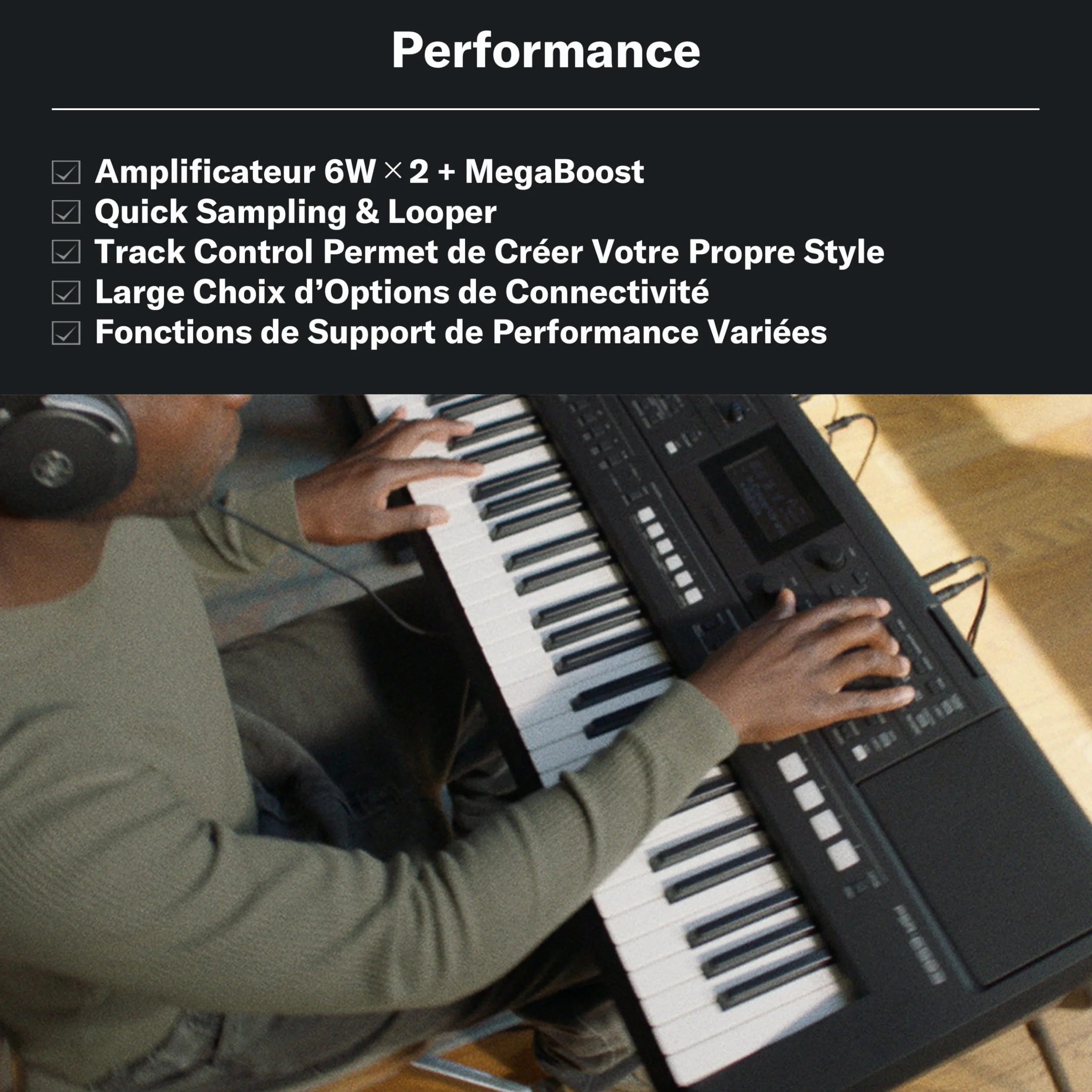 YAMAHA PSR-E483 Keyboard Portable 61 Touches Sensibles 860 Voices 15 Super Articulation Lite 345 Styles Noir