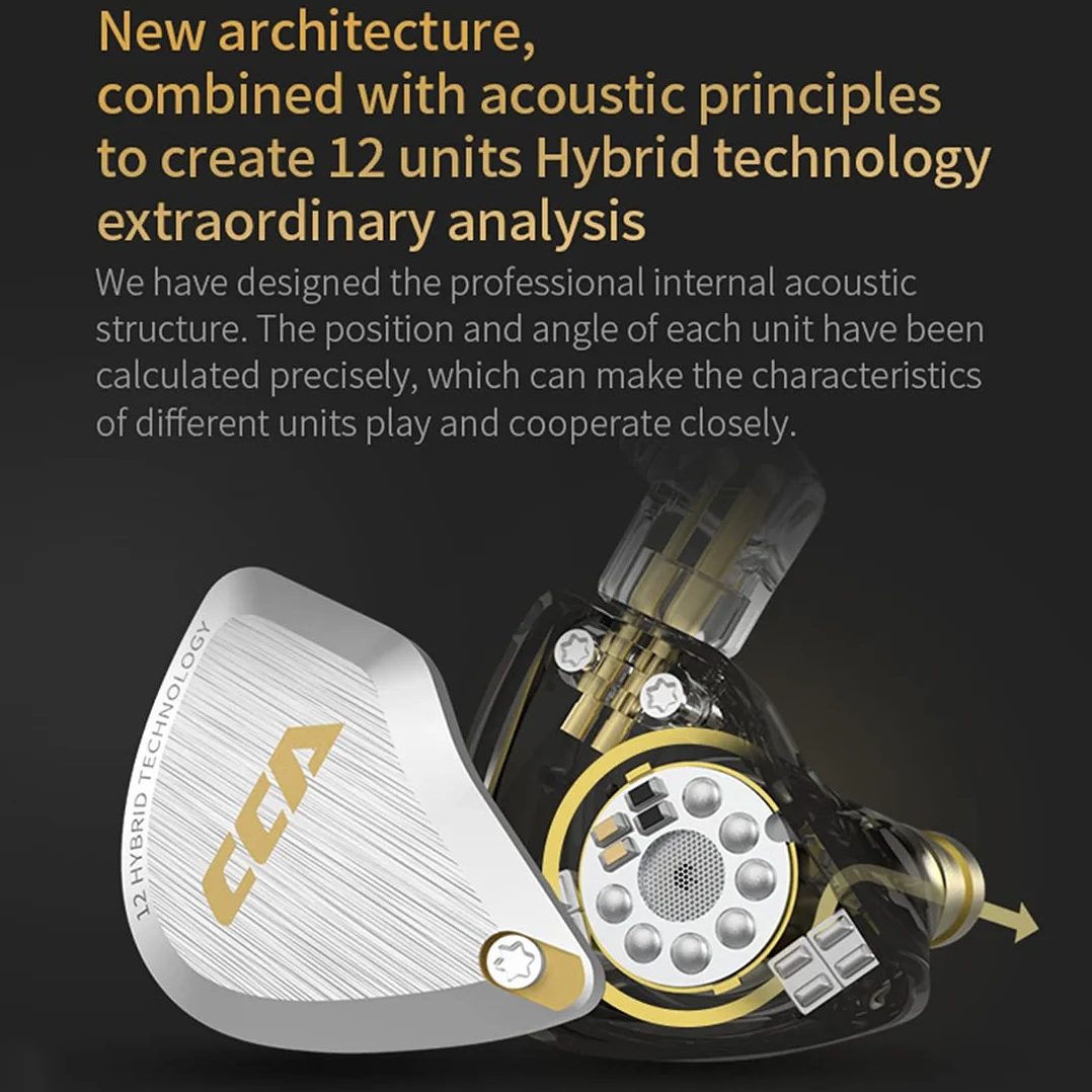 CCA C12 Écouteurs Intra-Auriculaires 5 BA 1DD Hybrides Pilotes Filaires HiFi