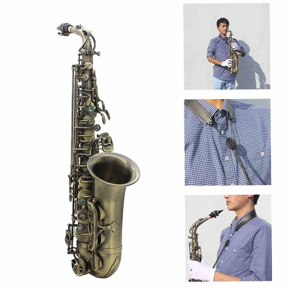 Saxophone Alto Btuty en Mi Bémol Finition Antique Haute Courbée Clé Sculptée Avec Étui Gants Chiffon Sangles Brosse
