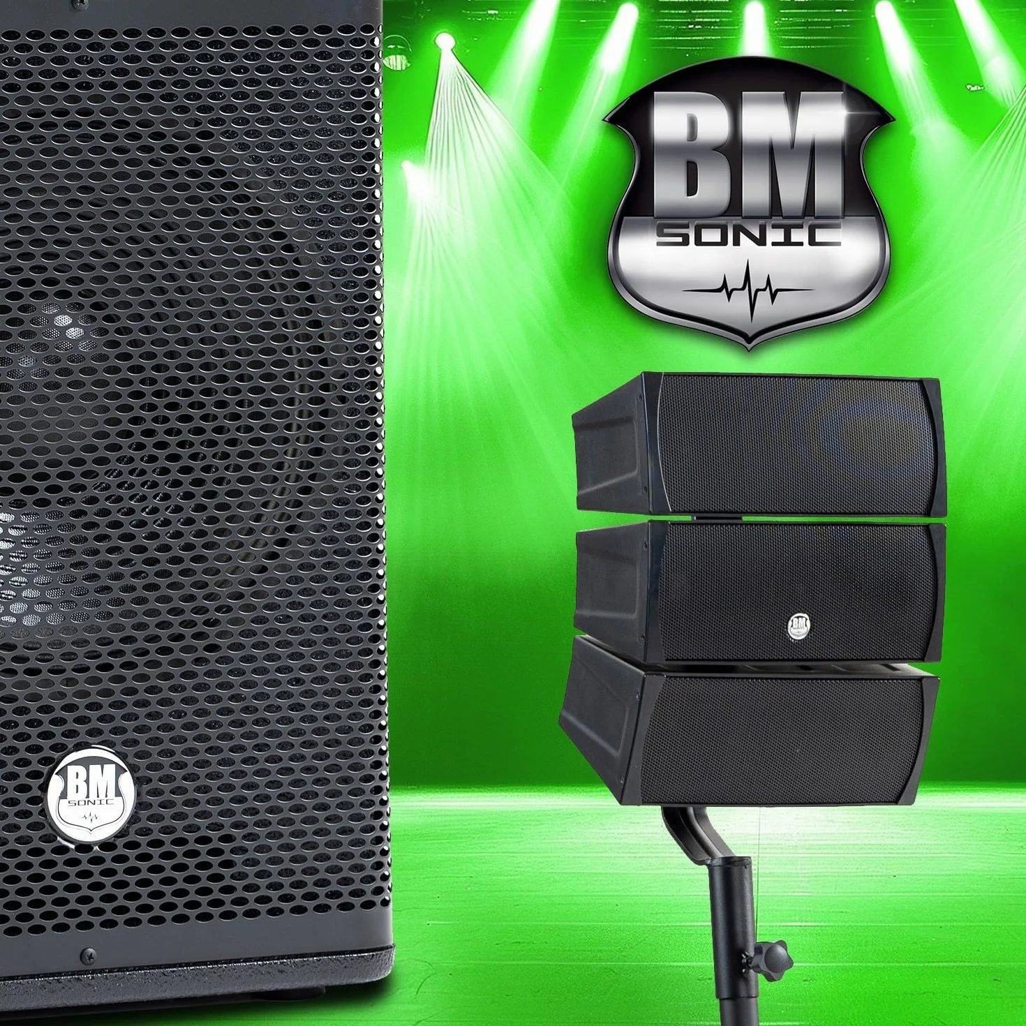 BM Bmsonic BMS-12-ARRAY-BT MKII Pack Sonorisation DJ Complet 1000W Enceintes Sat Caisson 31cm USB Bluetooth