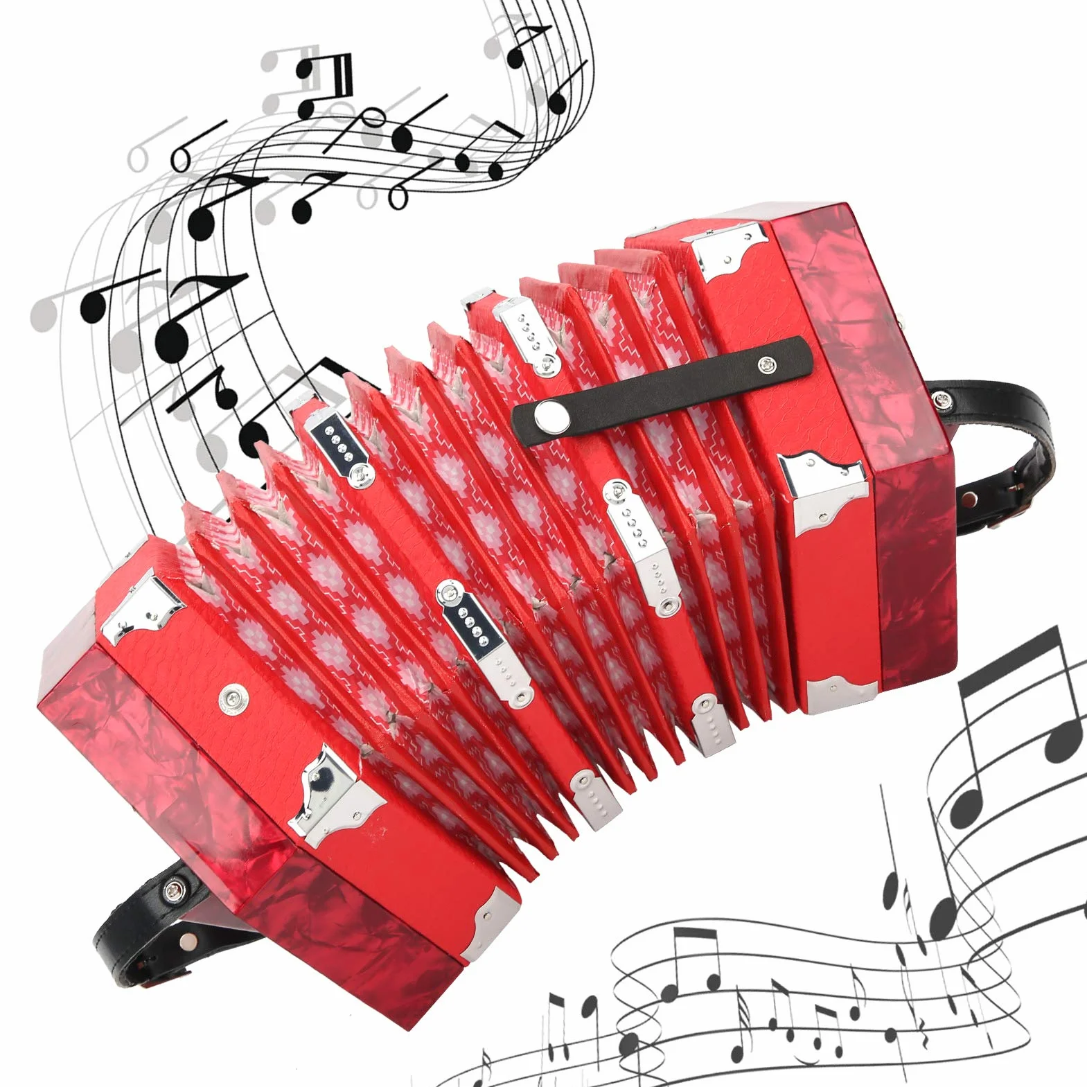 Accordéon Professionnel Portable avec Sangle Réglable, Sac, pour Enfants Adultes Débutants (Rouge)