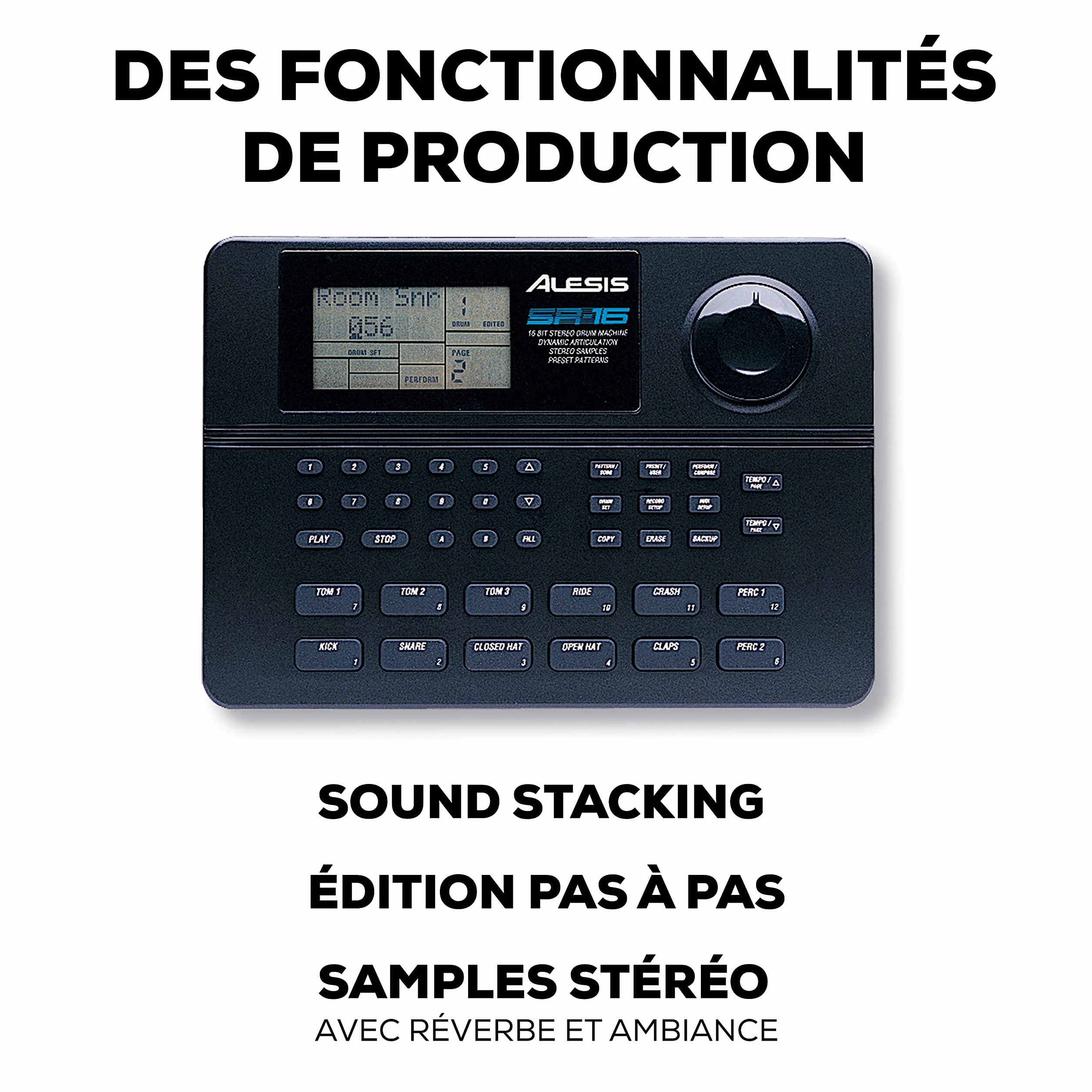 Alesis SR16 Boîte à Rythmes 12 Pads 233 Sons Percussions Dynamic Articulation Effets Intégrés
