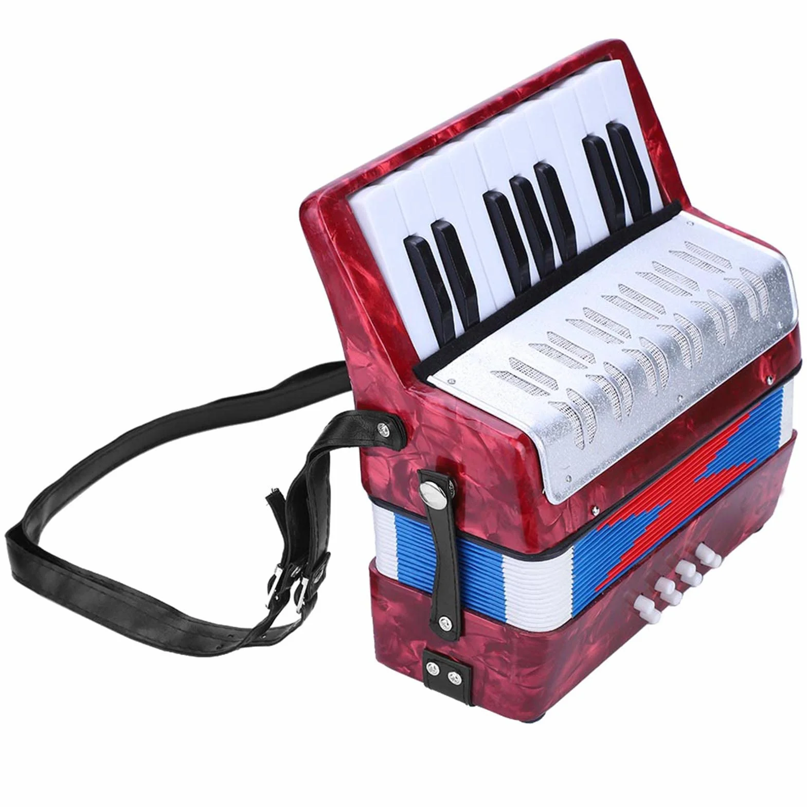 Accordéon Débutant 17 Touches 8 Basses Bandoulière Réglable Instrument Piano Adultes