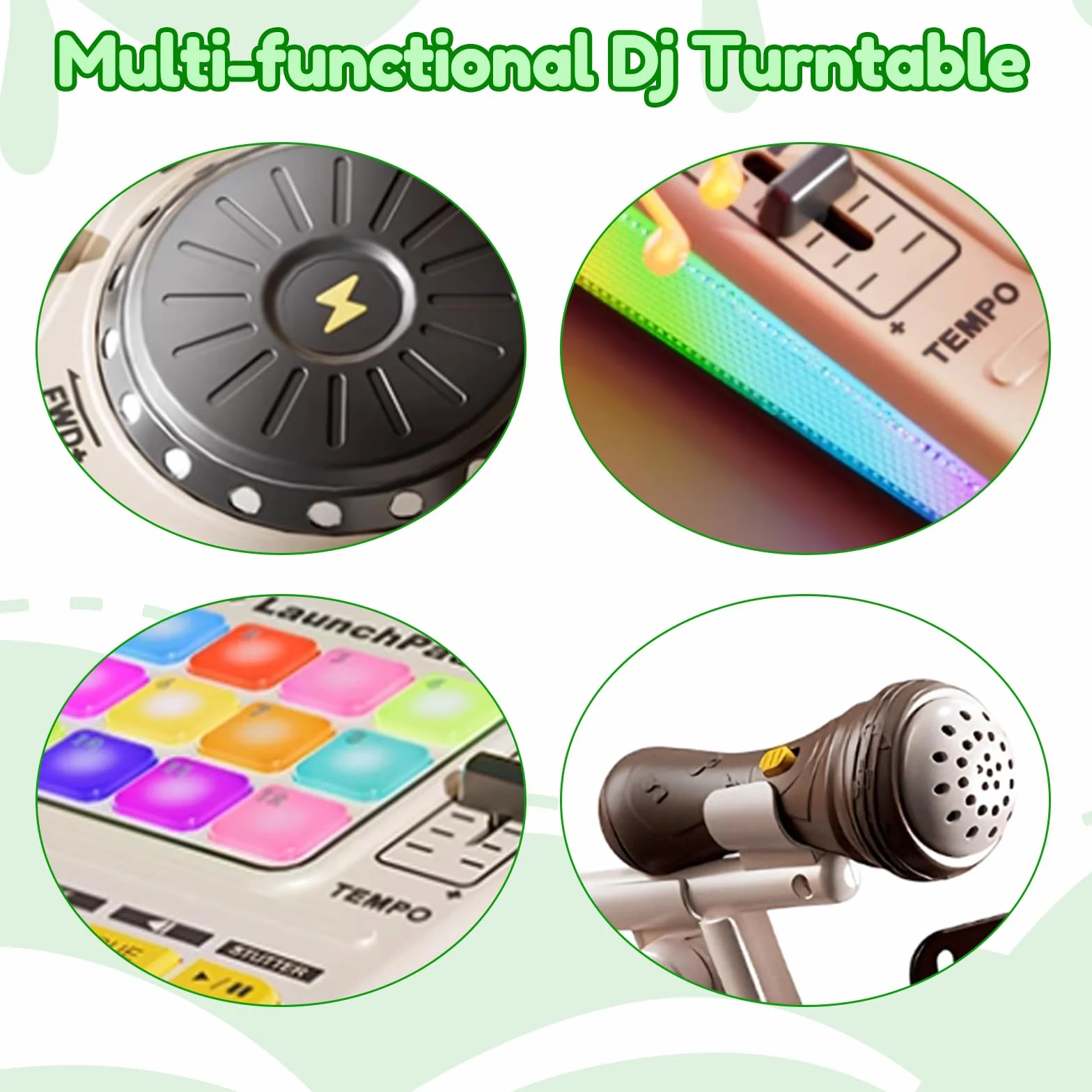 Table de Mixage DJ Enfants avec Microphone, Effets Lumière, Bluetooth, Jouet Musical Interactif