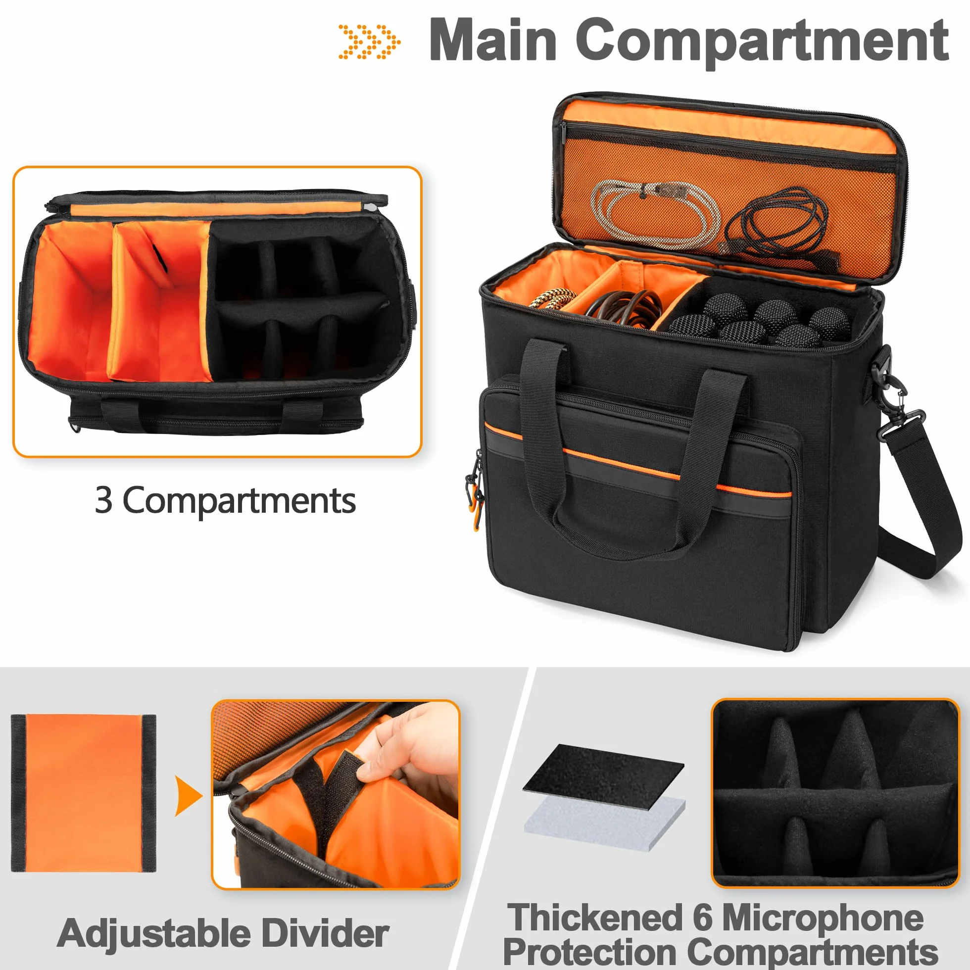 PGmoon Étui de Transport pour Microphone sans Fil 6 Emplacements, Sac Rembourré pour Chant Karaoké