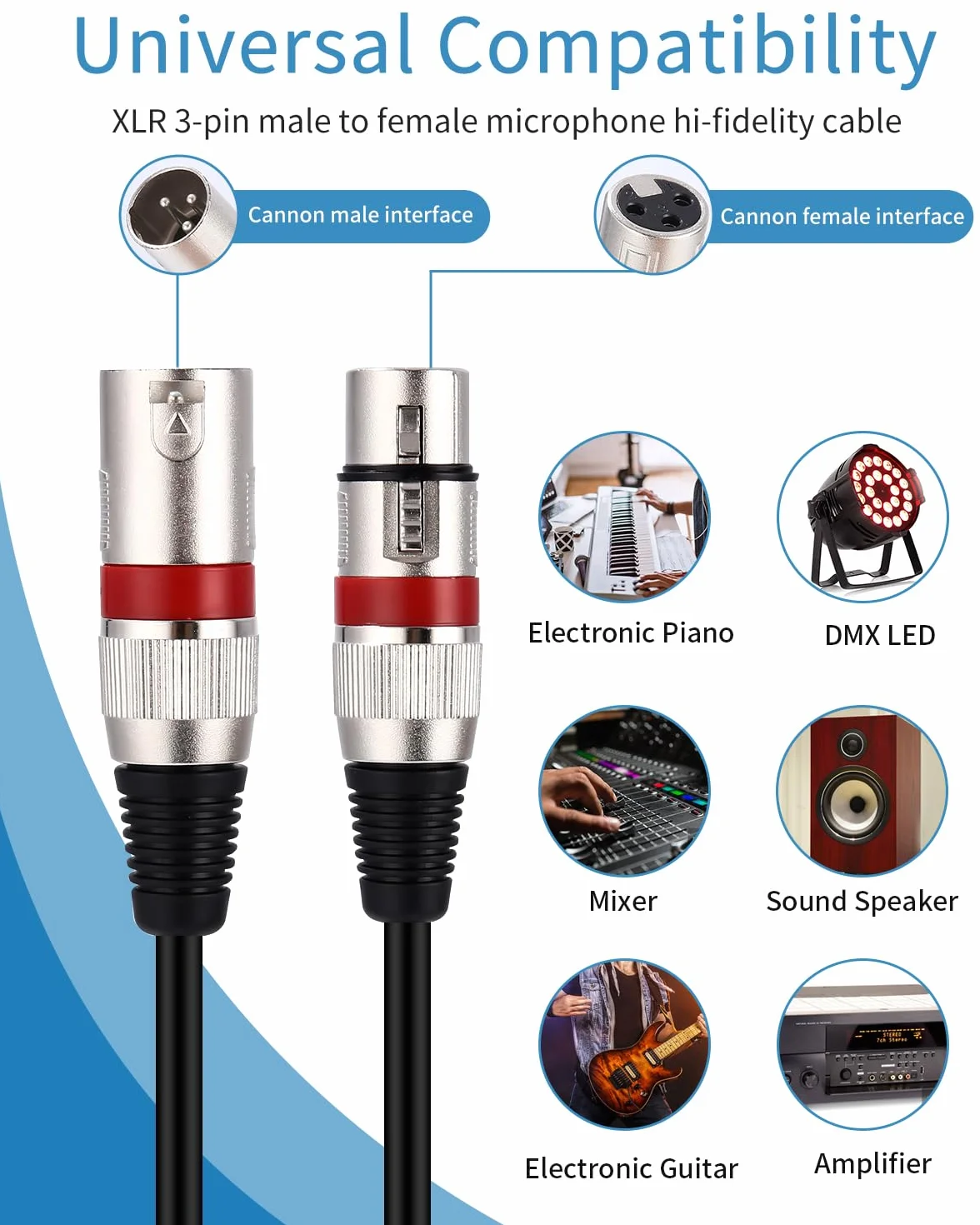 Câble XLR DMX 5M 3 Broches Mâle Femelle Connecteur Audio 3 Pins Xespis