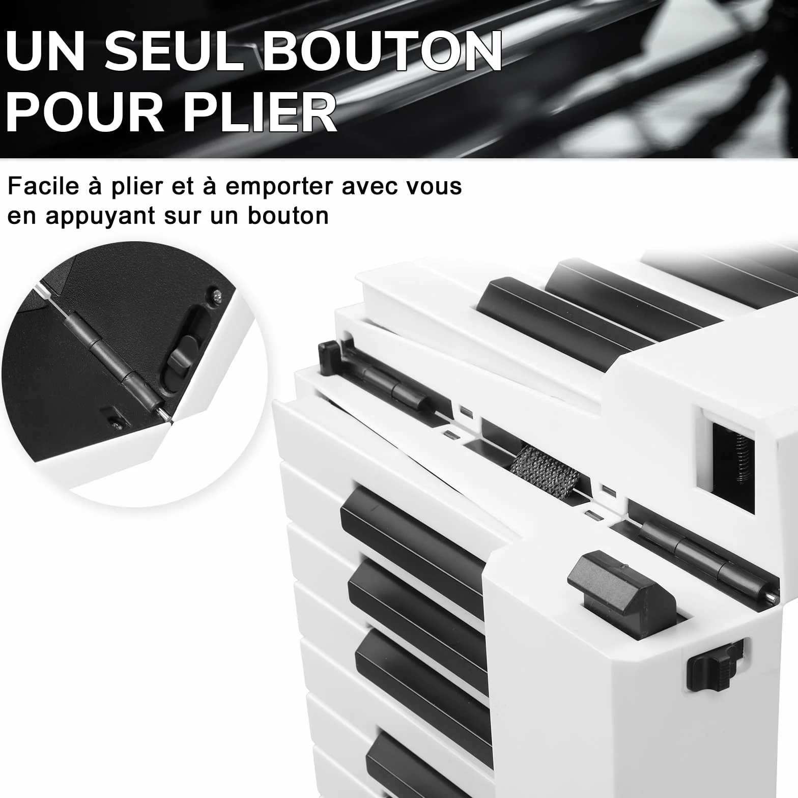 LEADZM Piano Numérique Pliable 88 Touches Semi-Lesté, 2 Modes Bluetooth, 1000 Rythmes, 1000 Sonorités, 50 Démos (Blanc)