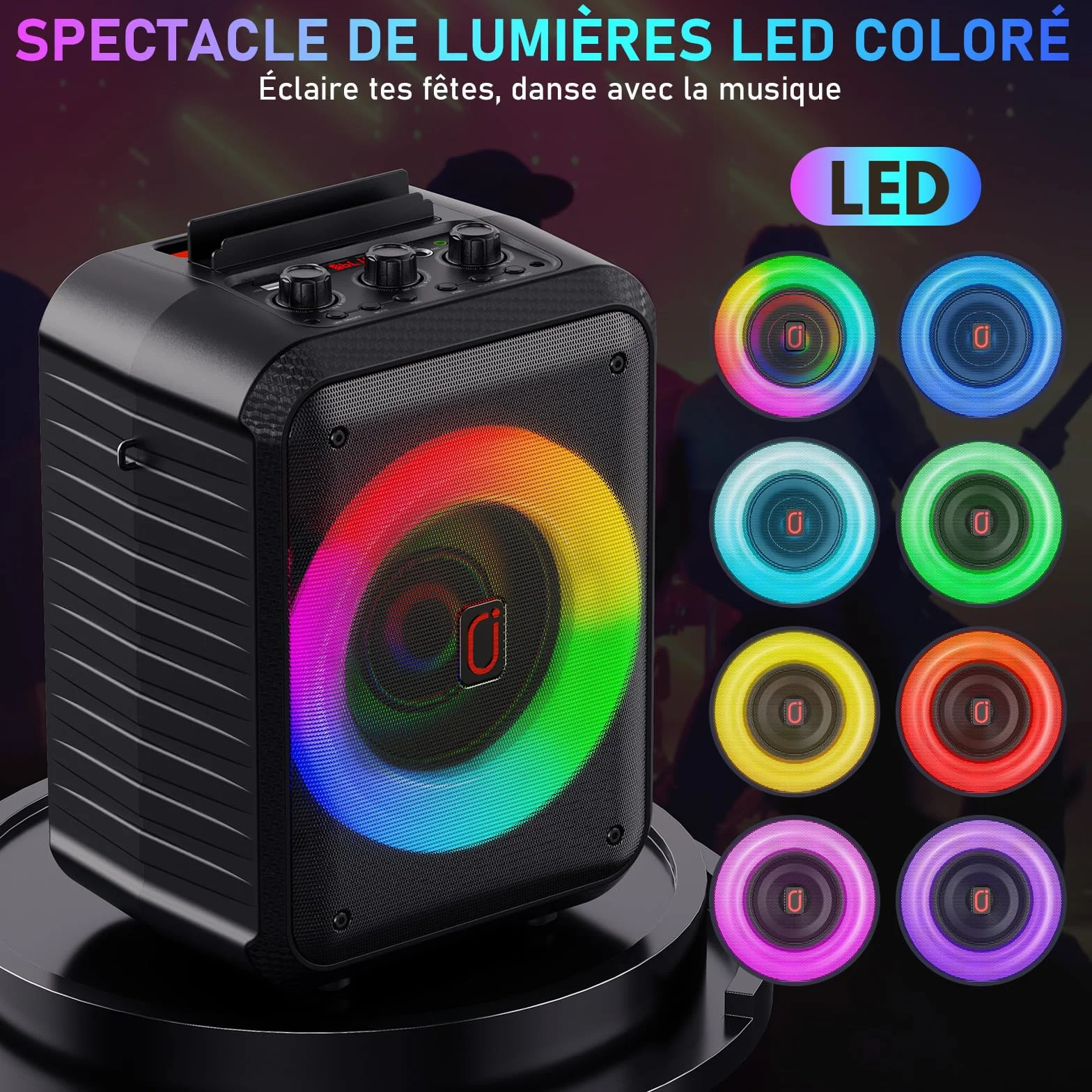 Enceinte Karaoke 120W 2 Micros sans Fil Bluetooth Portable avec Lumières LED