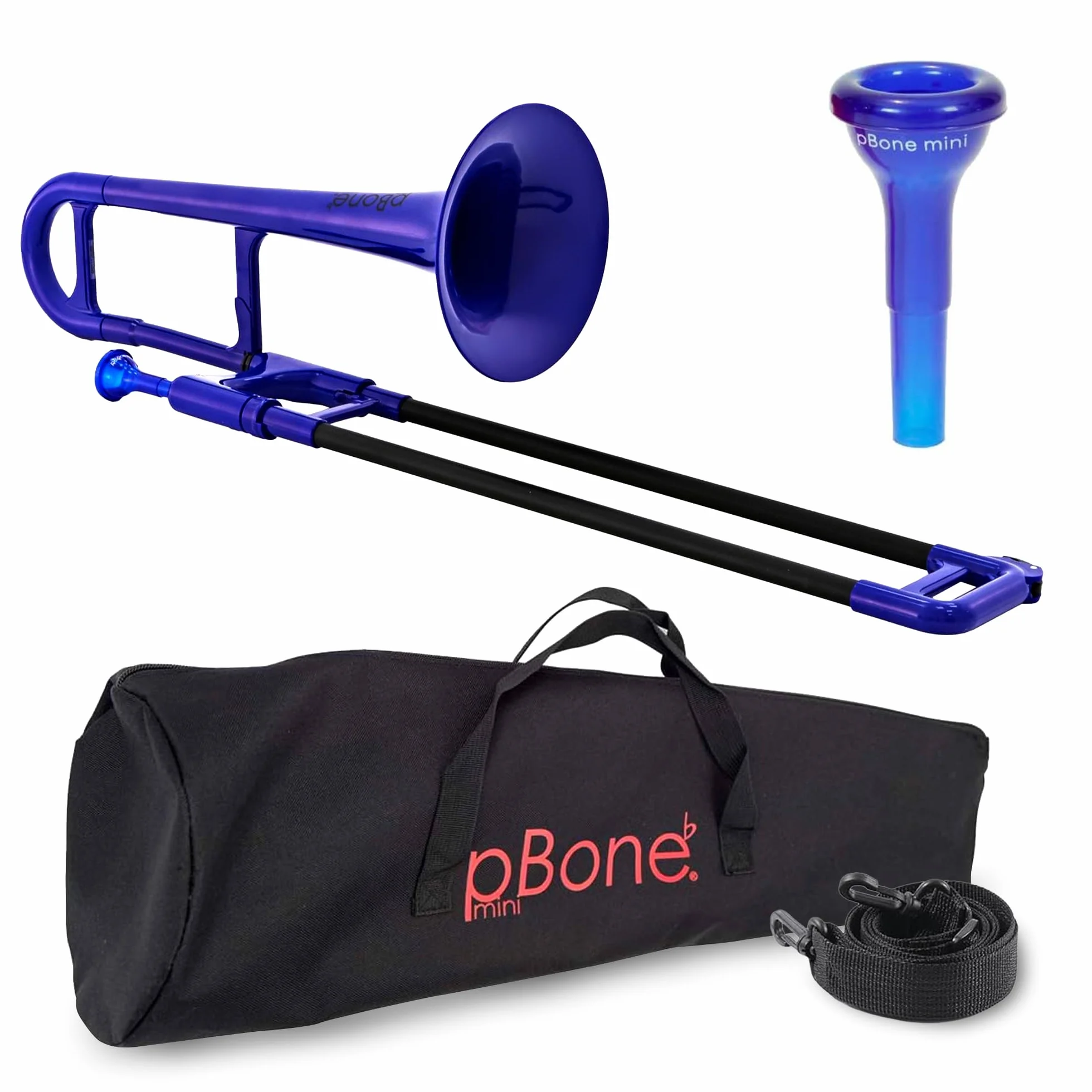 PBONE Trombone MINI avec embouchure et housse, Bleu