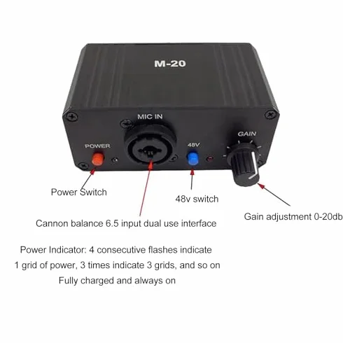 Préampli de Microphone 48 V avec Alimentation Fantôme, Sortie XLR pour Micro Dynamique et Condensateur