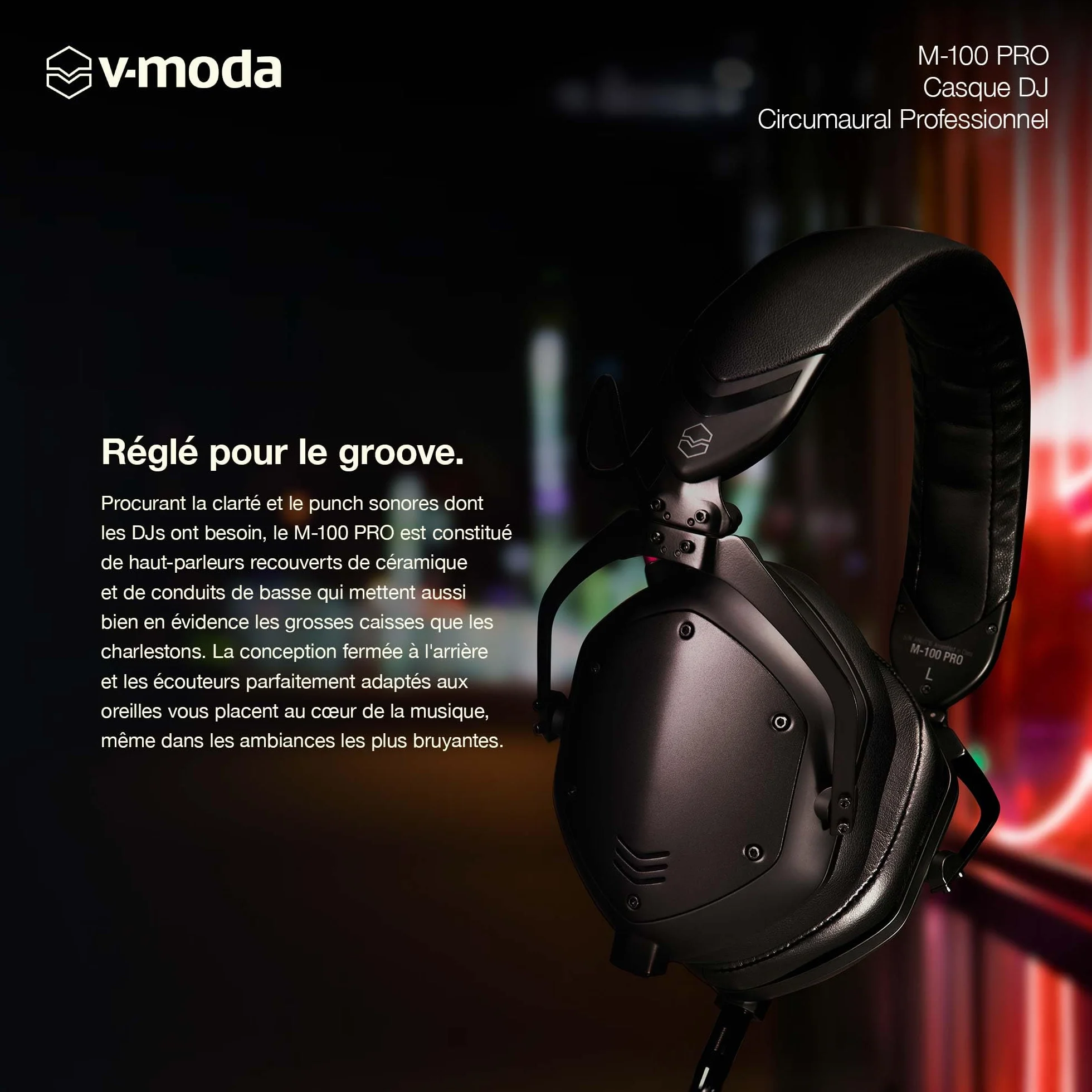 V-Moda M-100 PRO Casque professionnel circumaural DJ isolation phonique confort longue durée