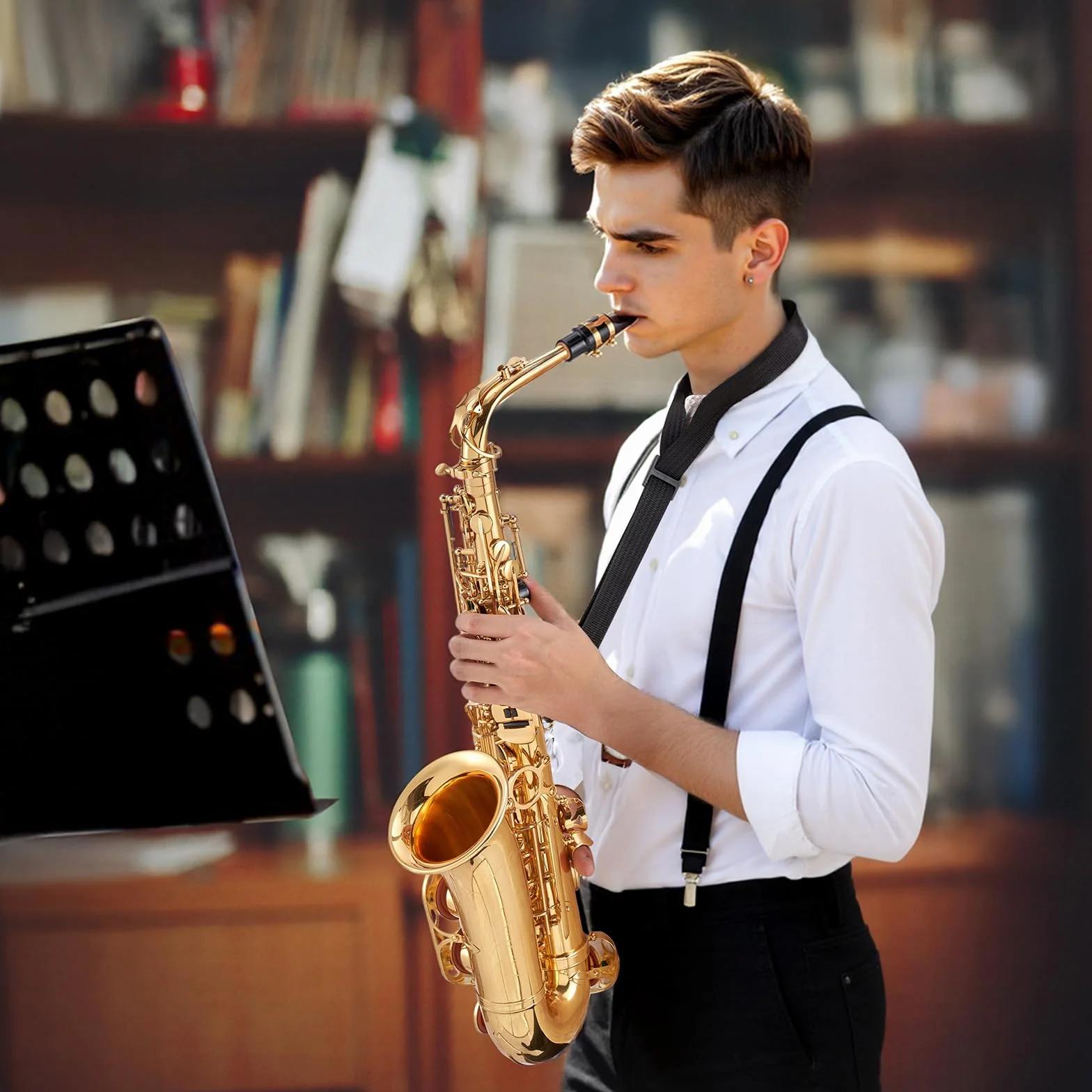 VEVOR Saxophone Alto Mi Bémol Débutants Laiton Résistant Étui Transport Bec Sangles Chiffon Nettoyage Gants Sangle Cou 23 Touches Doré