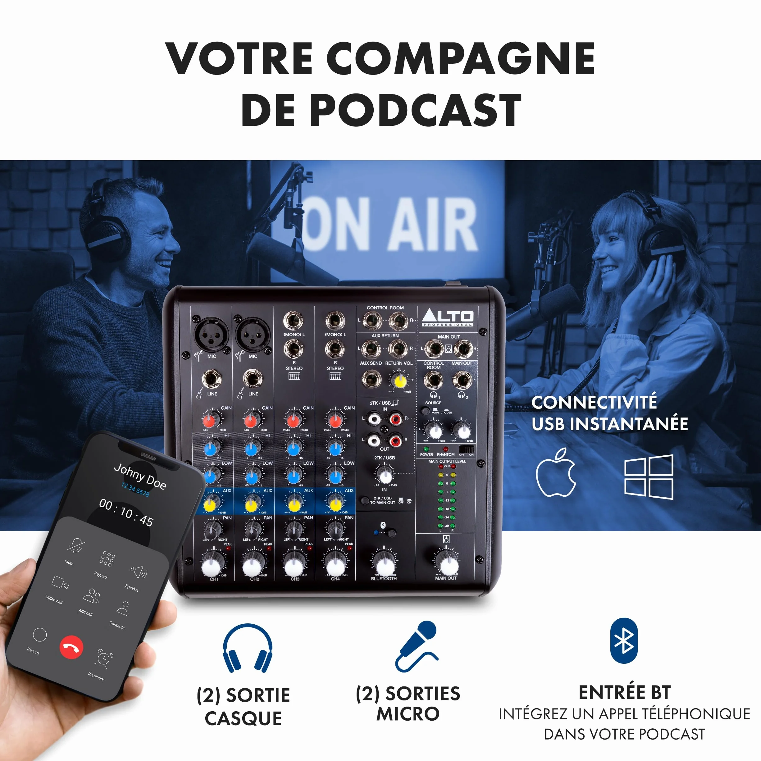 ALTO TrueMix 600 Mixeur Audio 2 Entrées Micro XLR Interface Audio USB Bluetooth Podcasts Concerts Enregistrements DJ