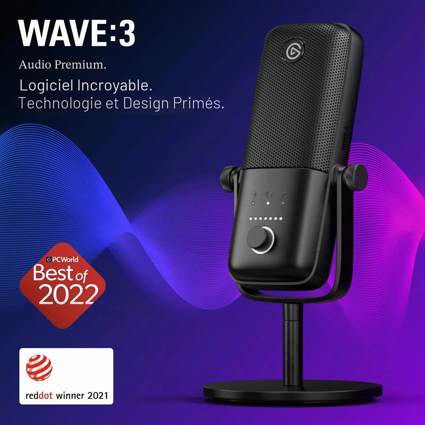 Elgato Wave:3 Micro à condensateur USB studio streaming podcast gaming télétravail logiciel mixage gratuit plug-ins effets anti-distorsion plug & play Mac PC