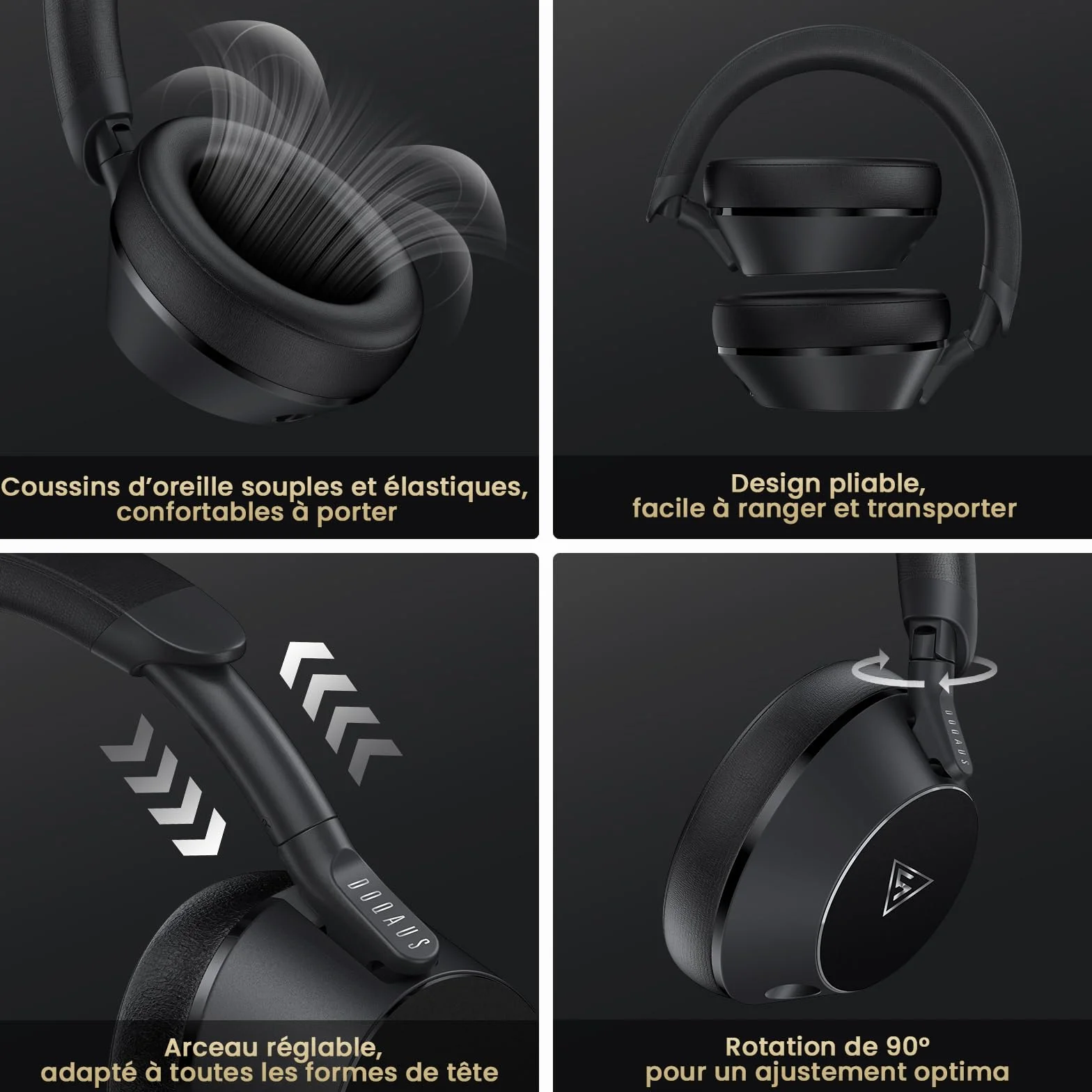 DOQAUS Casque Filaire DJ 50 mm 3,5 mm 6,35 mm pour PC AMP Recording Piano Guitare Noir
