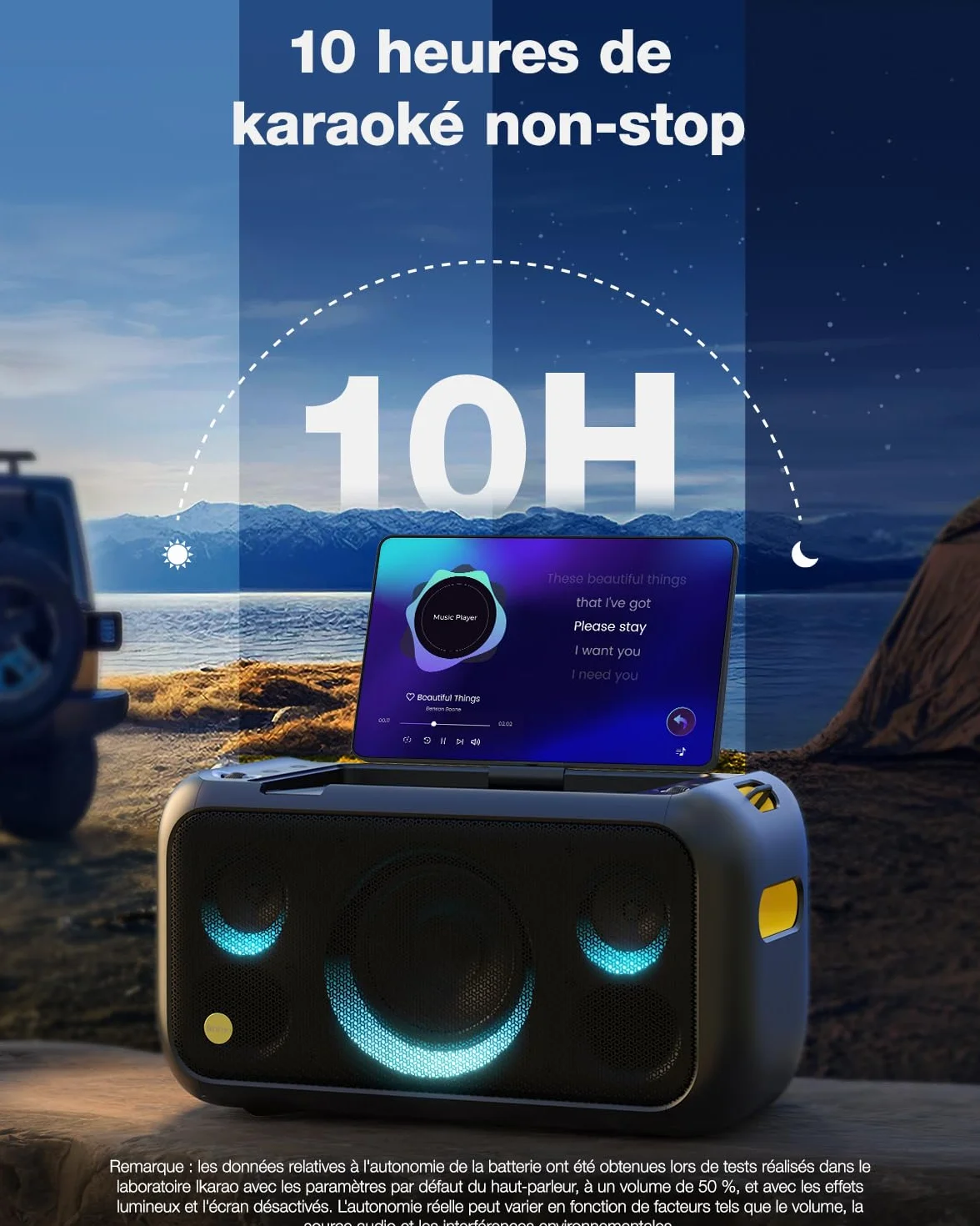 Ikarao Break X1 Machine de Karaoké avec Écran Tactile 13,3", Enceinte Bluetooth 800W, 2 Micros sans Fil et Éclairage LED