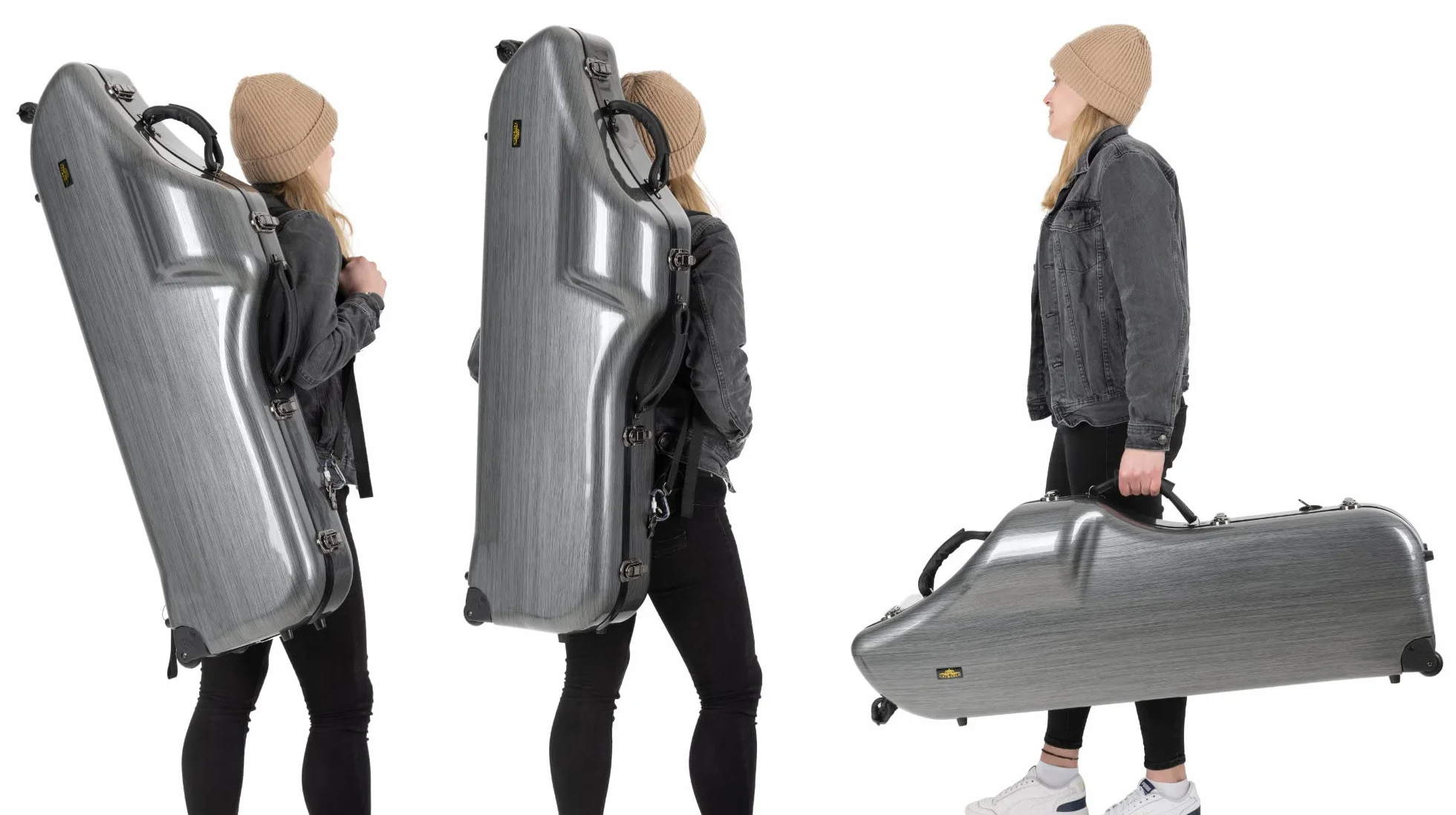 Étui Trolley Rigide Lechgold pour Saxophone Baryton - Protection Thermoformée - Harnais Sac à Dos Look Carbone