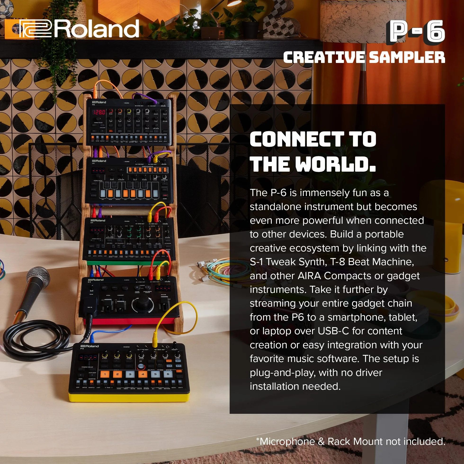 Roland AIRA Compact P-6 Creative Sampler granulaire séquenceur clavier intégré microphone effets