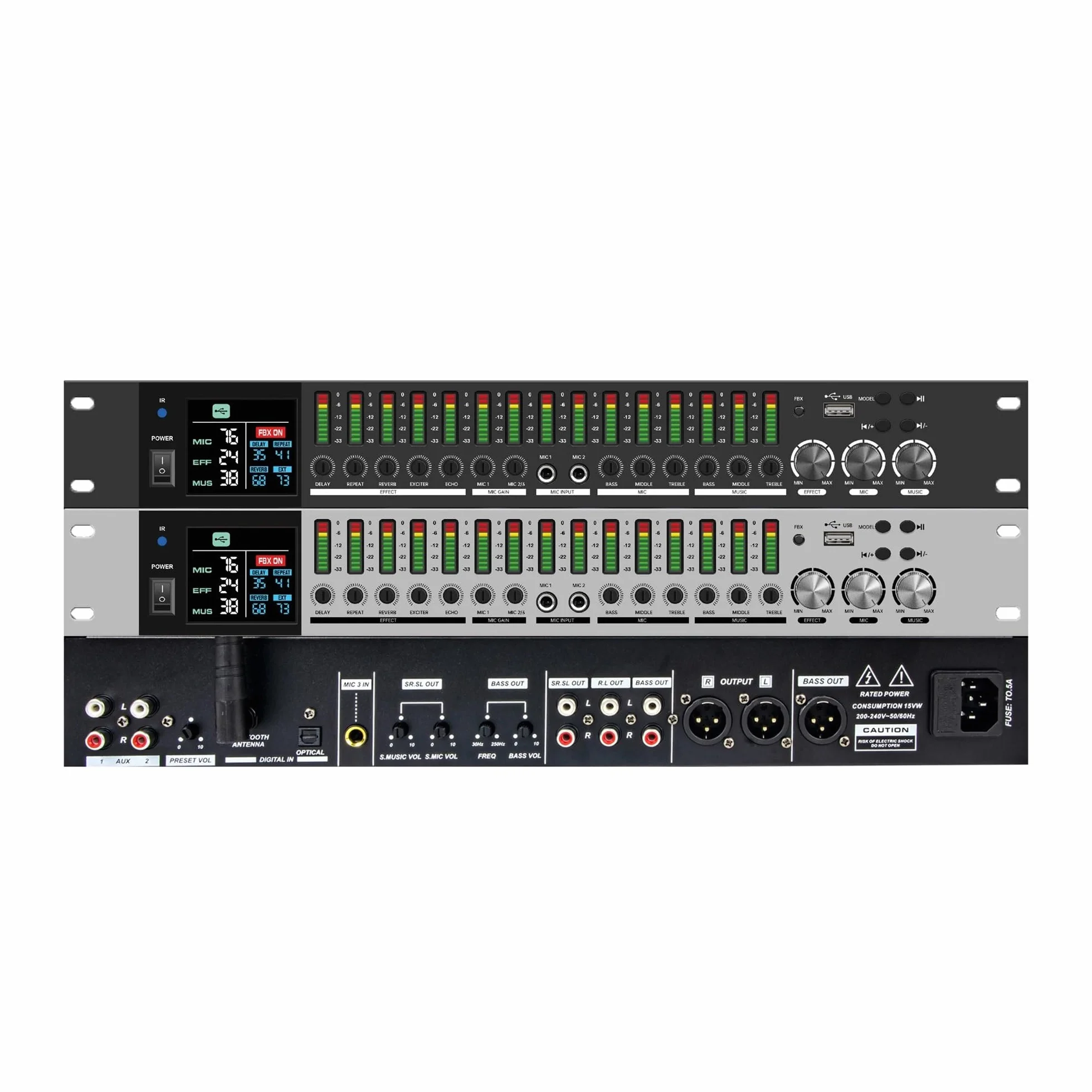 Processeur D'effets Audio KTV Professionnel DSP Bluetooth Anti-hurlement Pour Scène Karaoké (Noir)