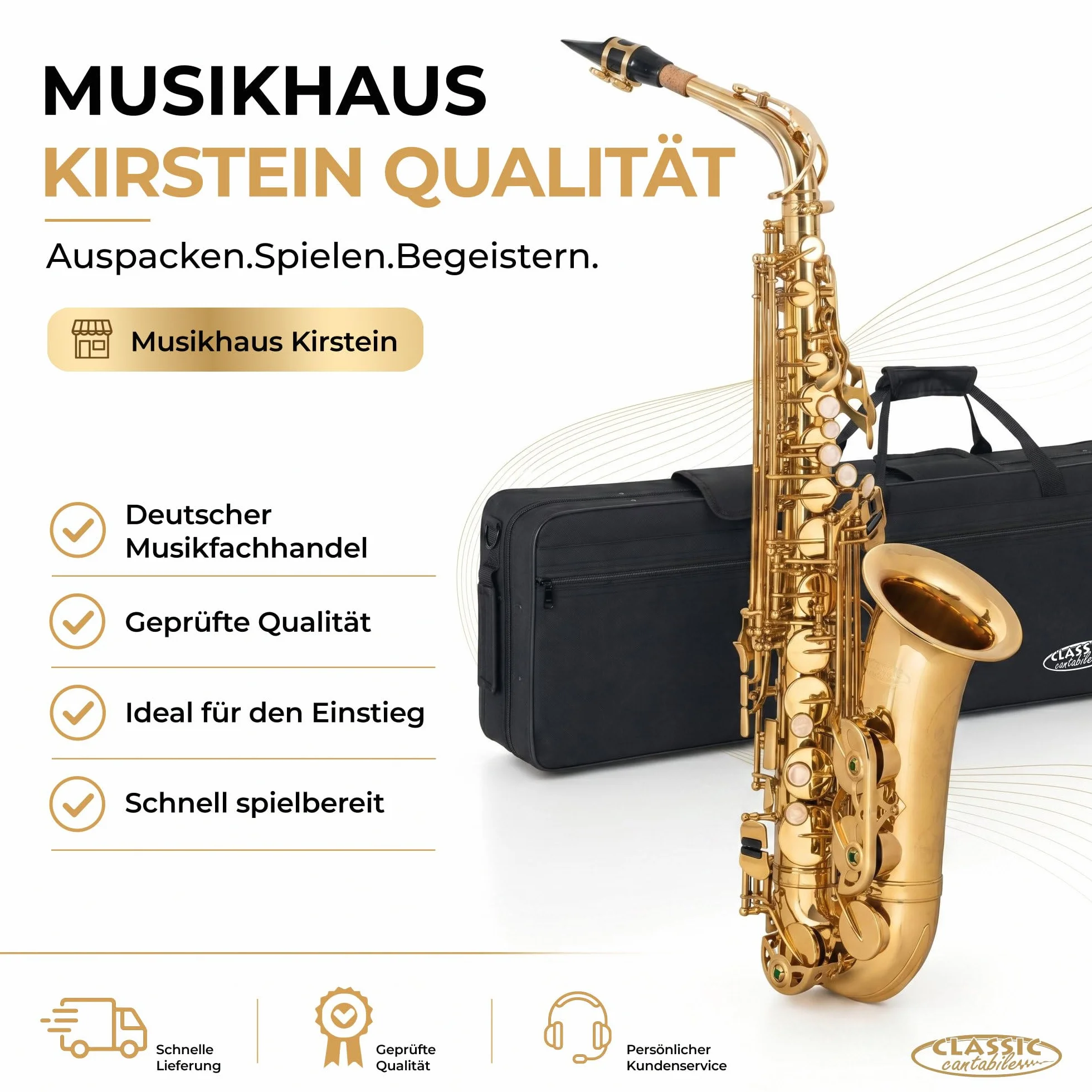 Classic Cantabile AS-450 Saxophone alto en laiton, accordage il, étui léger et accessoires