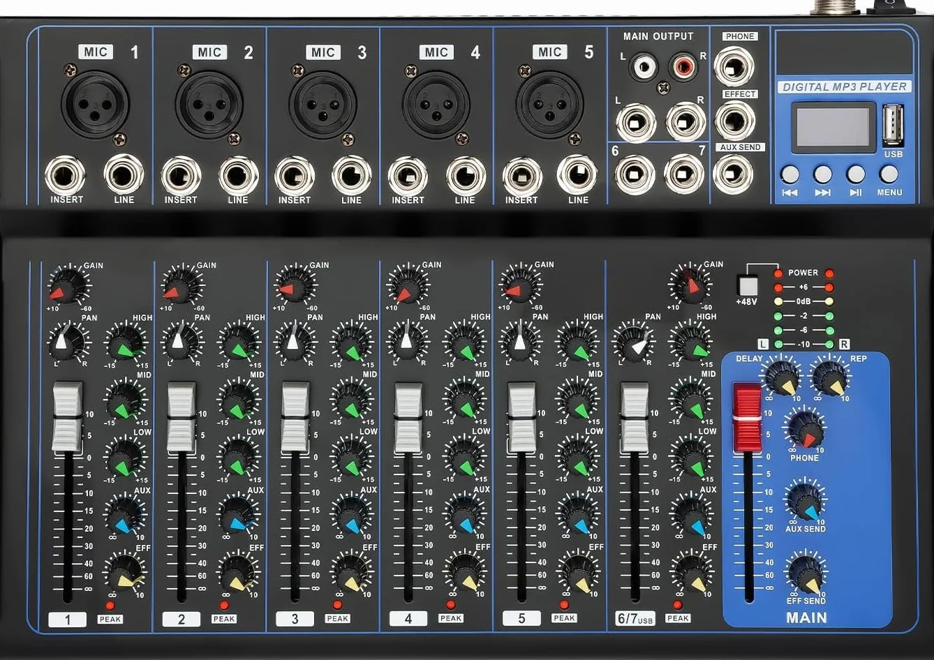 Table de mixage 7 canaux USB entrée micro 2 enregistreur audio
