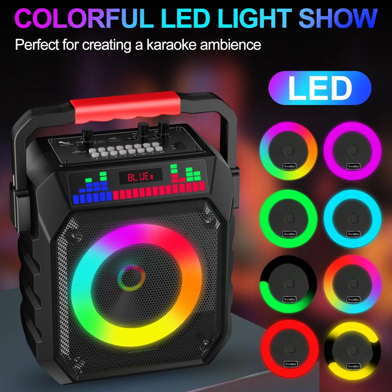 Enceinte Bluetooth Portable Karaoké avec 2 Microphones sans Fil, Lumières RGB, Système PA, USB/TF/AUX