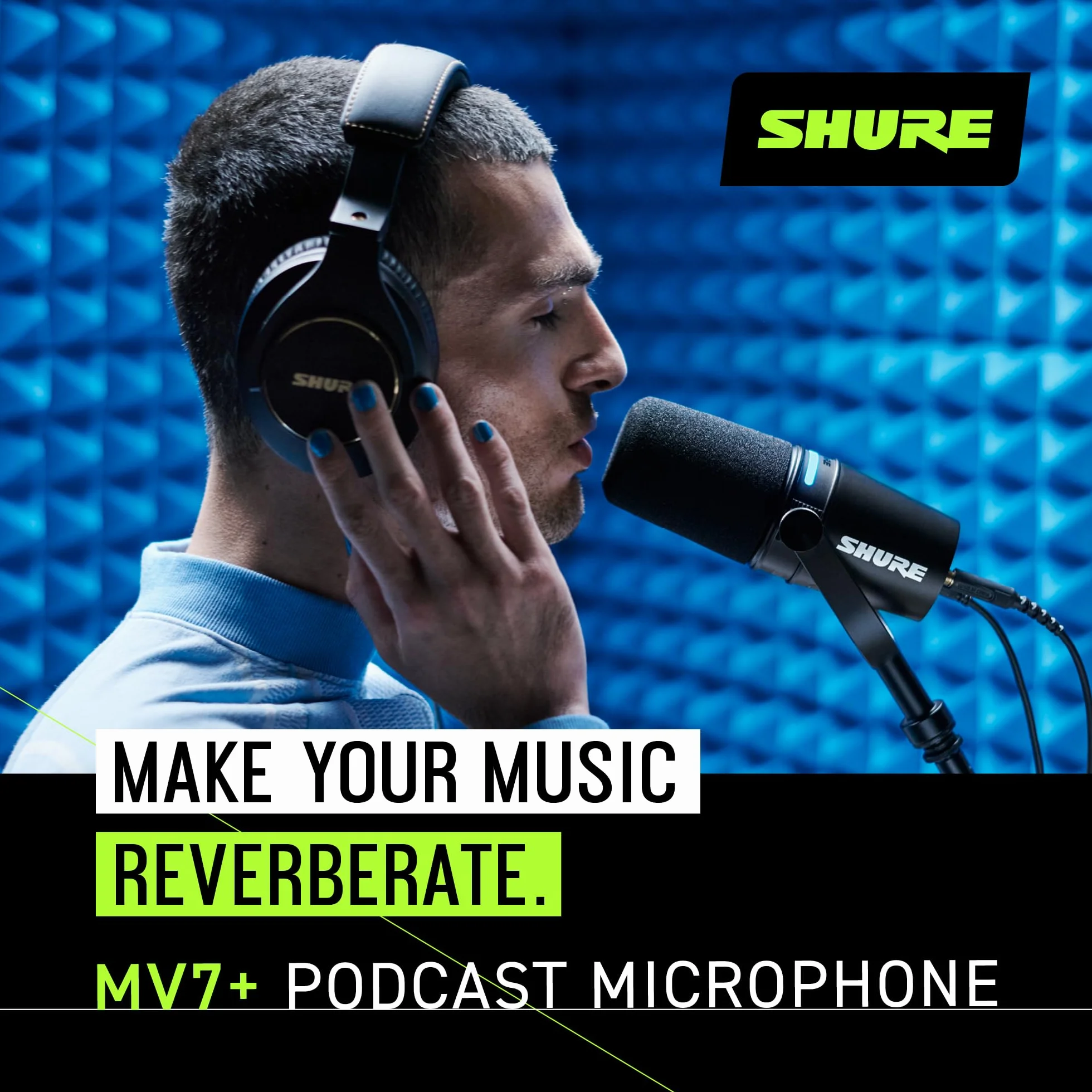 Shure MV7+ Microphone Podcast Audio LED USB-C XLR Auto Level Noir