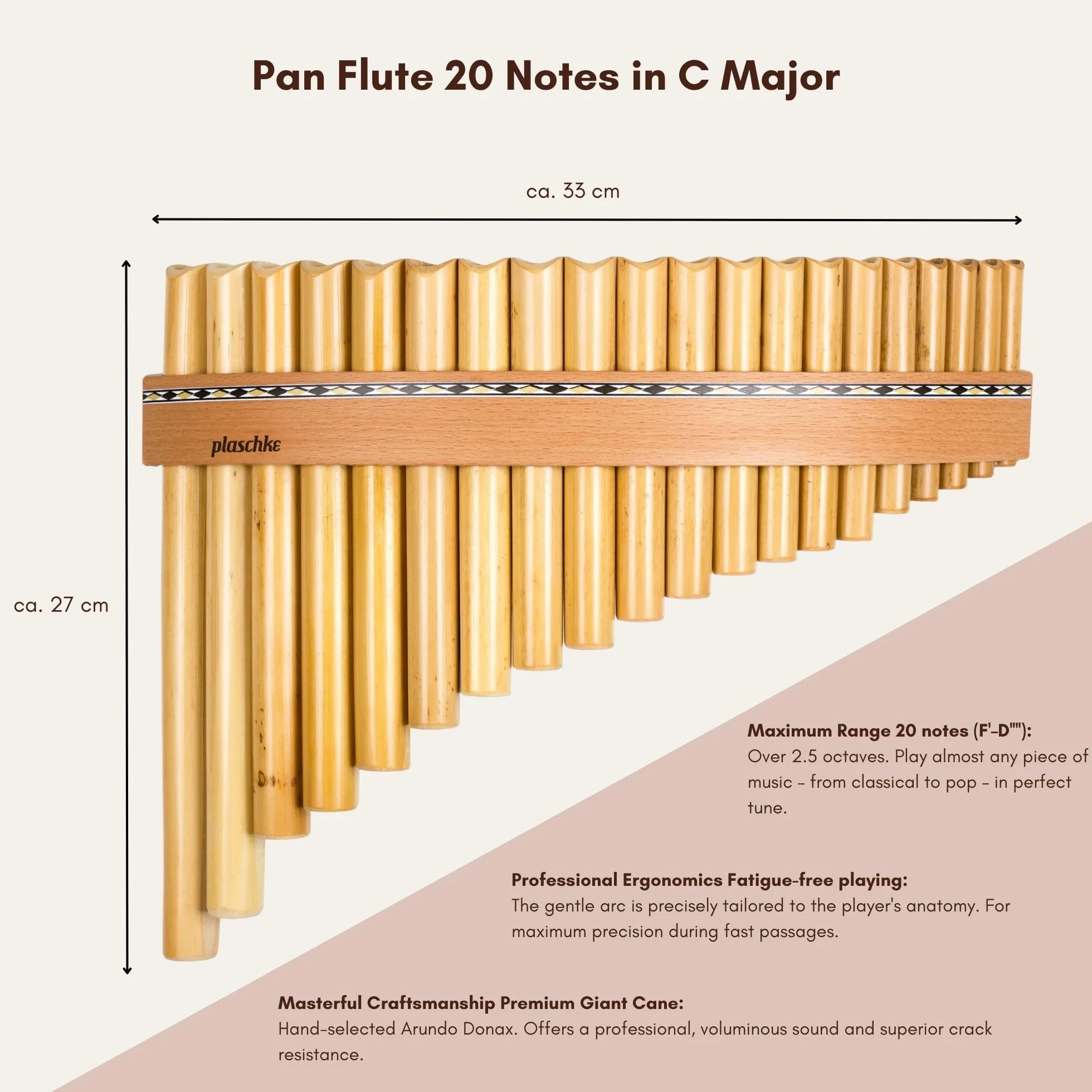 Flûte de pan en bambou Do majeur 20 tubes fabriquée à la main Tyrol du Sud Italie
