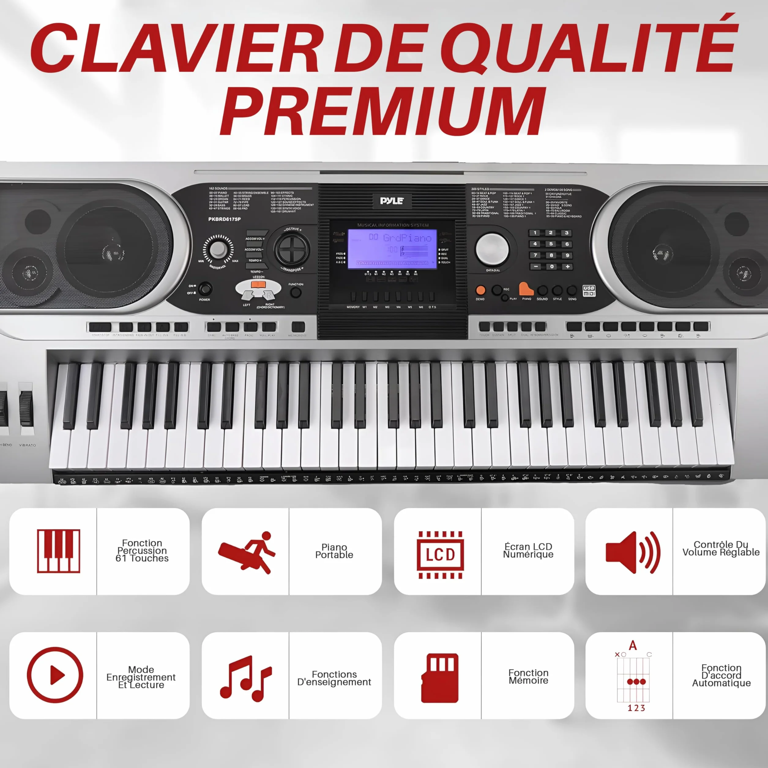 Pyle Piano Numérique Portable 61 Touches 2-en-1 avec Pédale de Sustain, Casque, Housse, Tabouret et Support