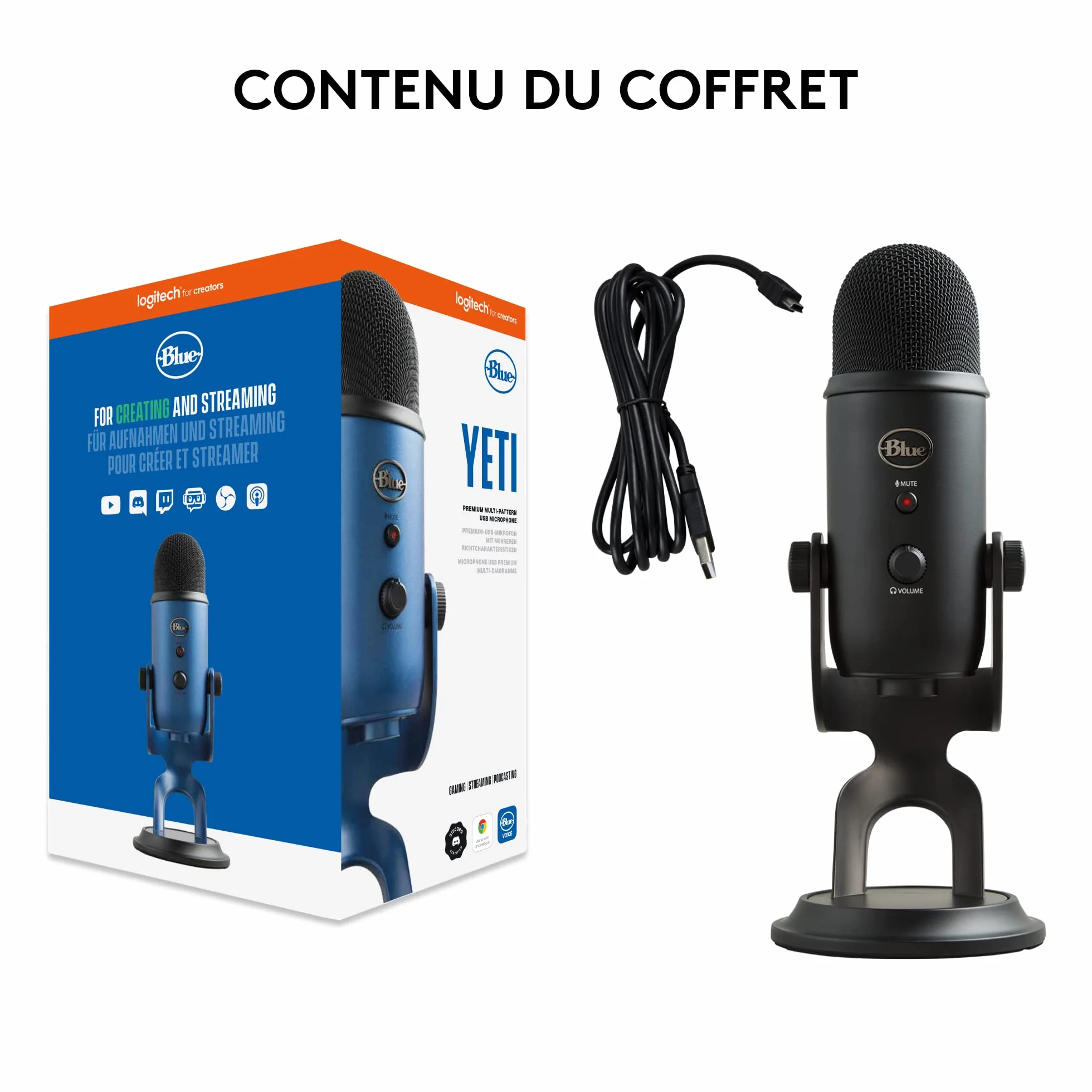 Logitech Blue Yeti Microphone USB pour Enregistrement Streaming Gaming Podcast PC Mac Noir