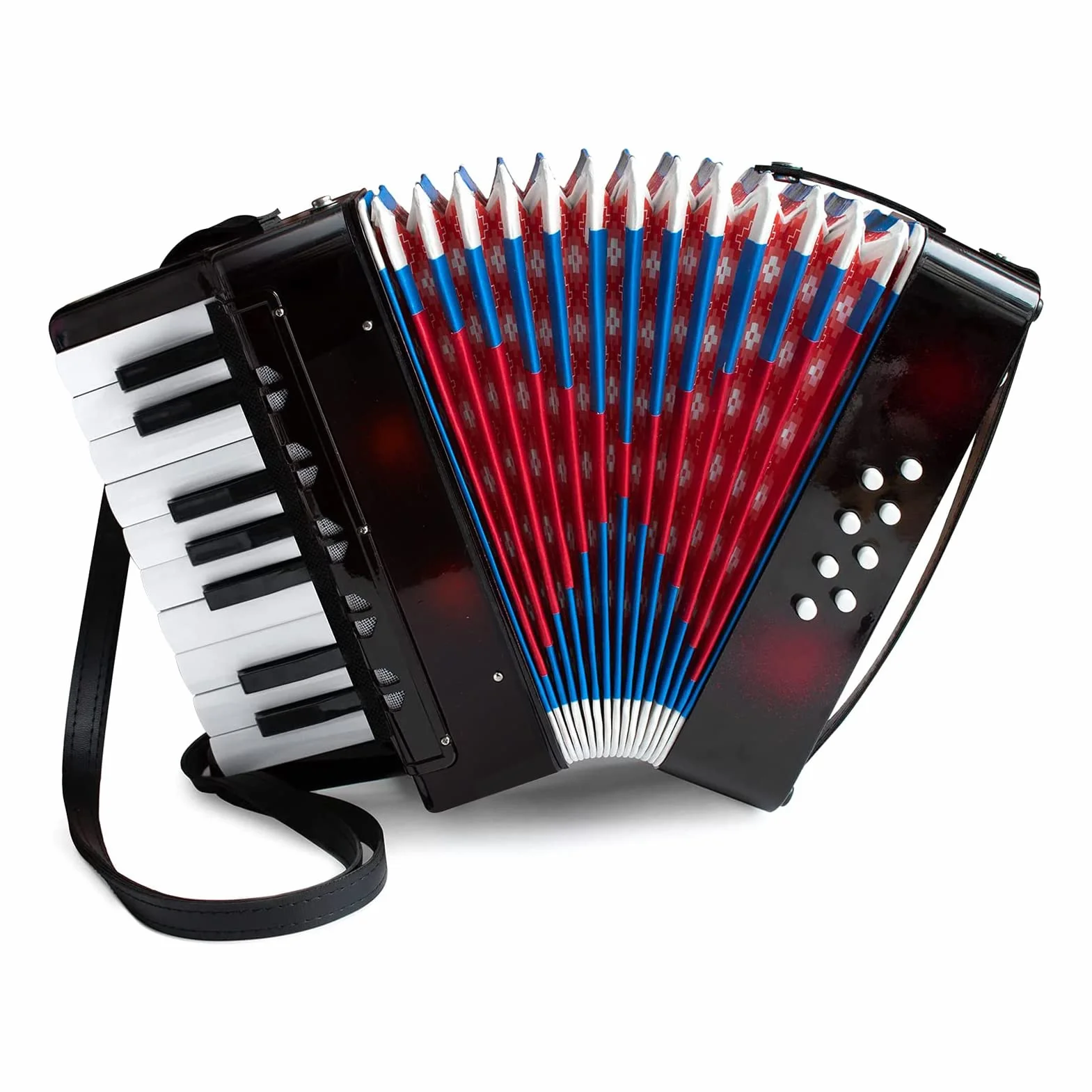 Accordéon Enfant 17-Clé 8 Basse Instrument Jouet avec Sangle en Cuir Rétractable Cadeau Débutants