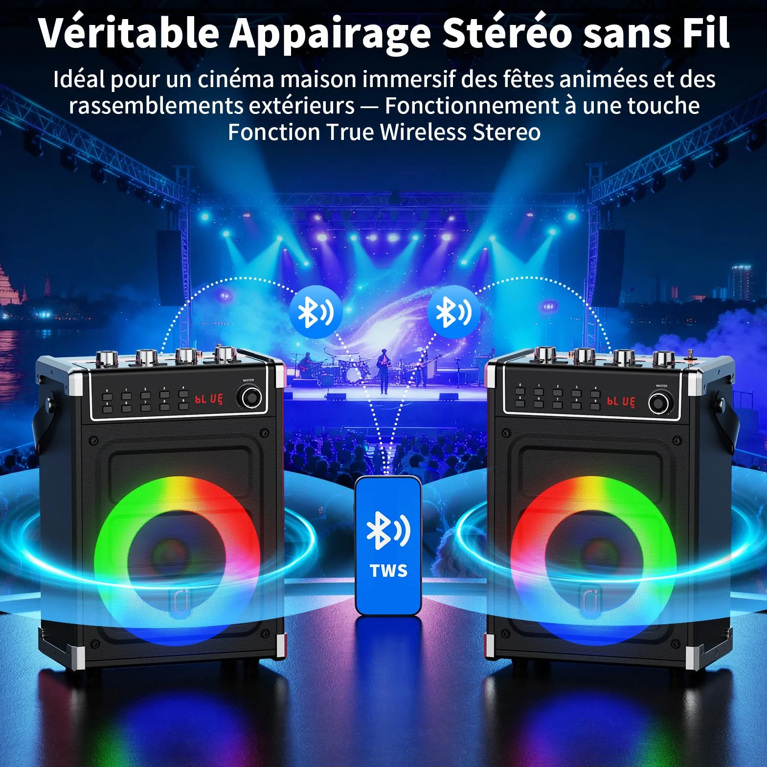 JYX Machine Karaoke Adulte 380W Enceintes Professionnelles avec 2 Micro sans Fil et Lumières Fête DJ Système Portable Noir