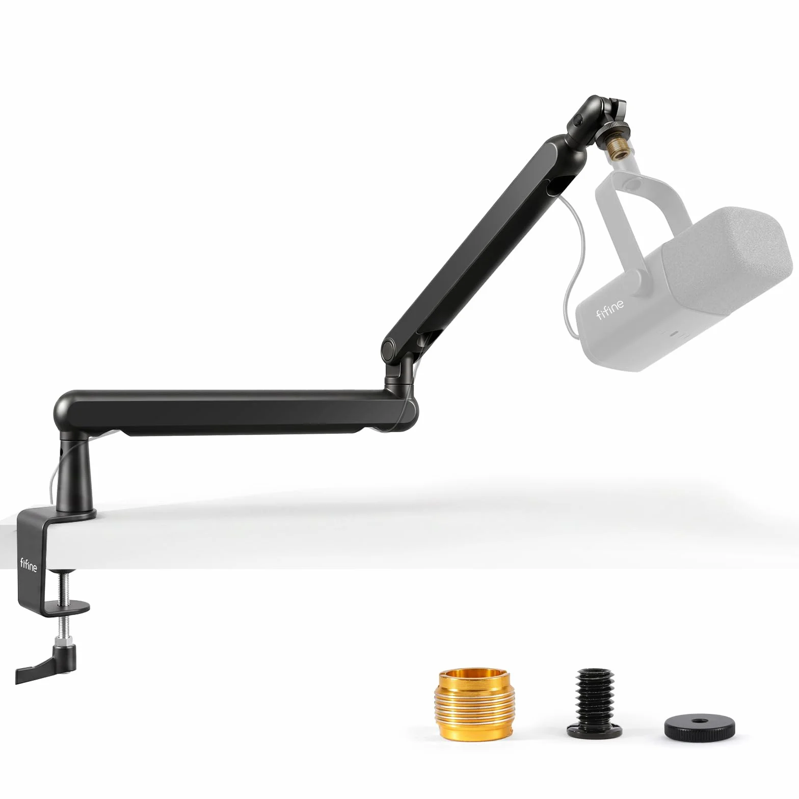 FIFINE Bras de Micro, Support Microphone avec Pince de Bureau, Adaptateur Vis, Gestion Câbles pour Podcast Streaming Studio Gaming