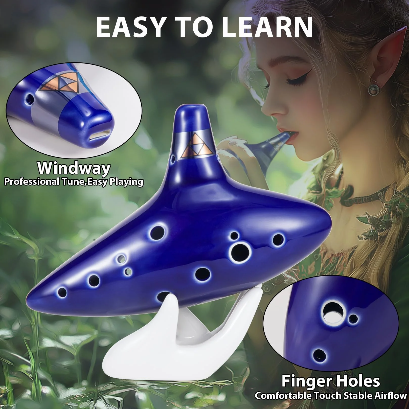 Ocarina Zelda 12 trous Alt C Ocarina of Time Replica bleu marine