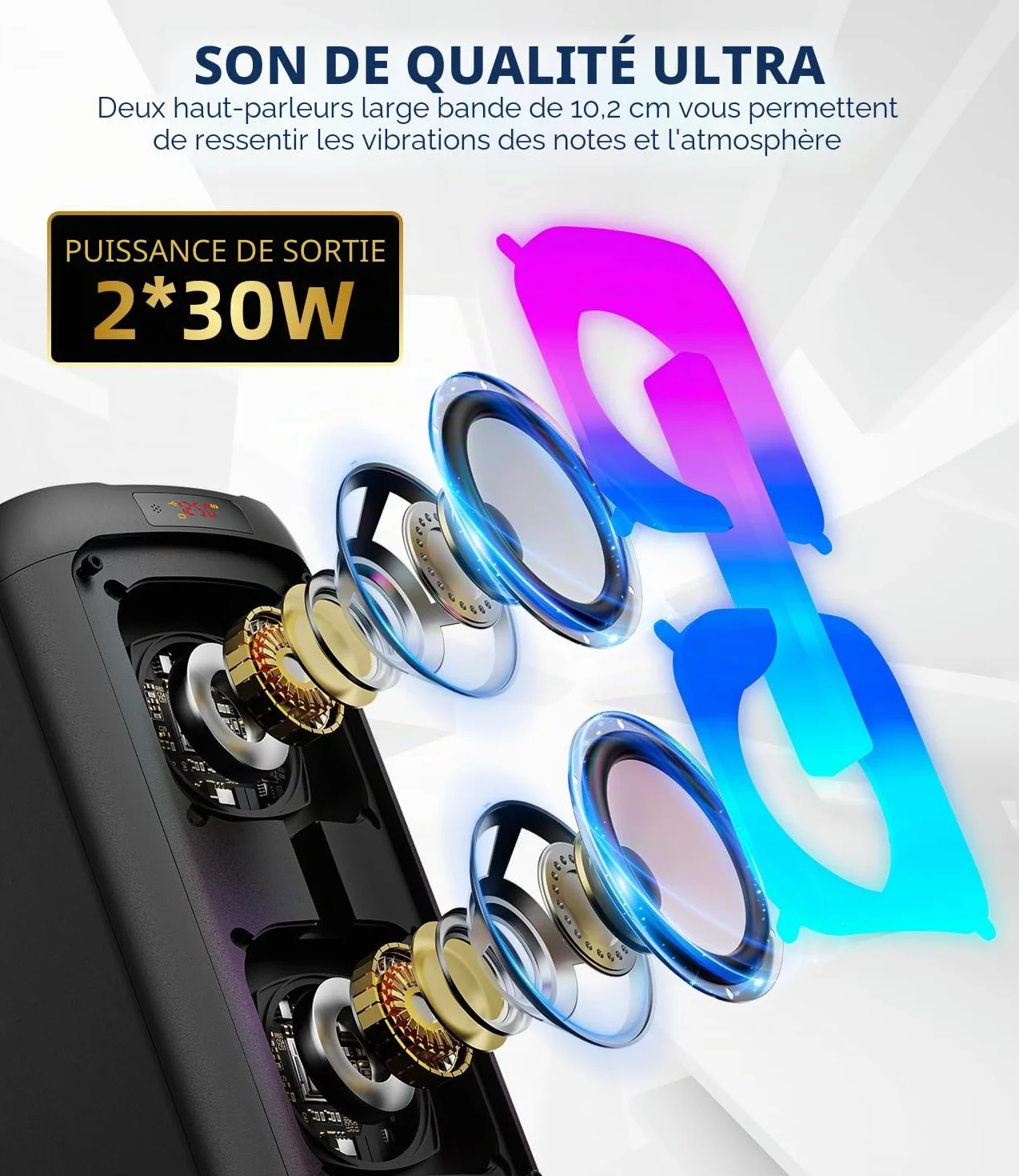 Machine de karaoké Bluetooth Professionnel avec 2 Microphones, Lumières LED, Support USB/TF/AUX/MIC/TWS