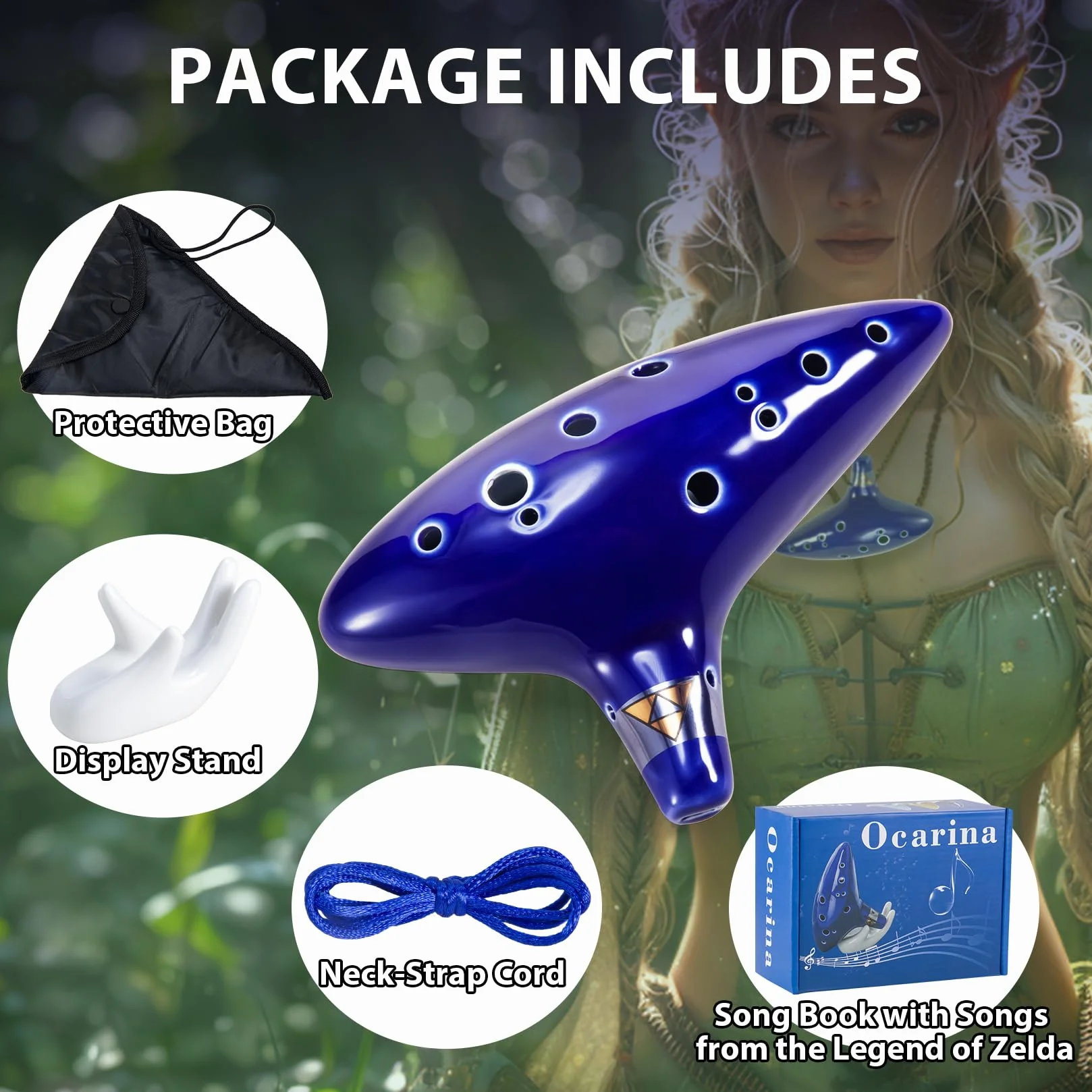 Ocarina Zelda 12 trous Alt C Ocarina of Time Replica bleu marine