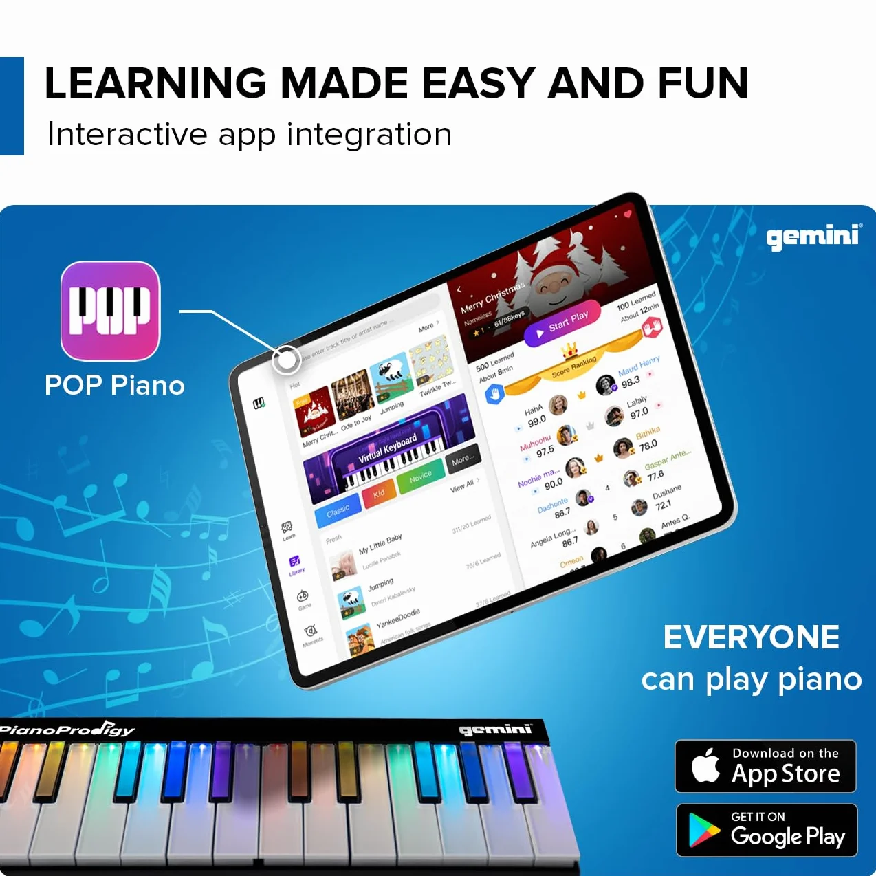 Gemini Sound PianoProdigy Clavier 24 touches Bluetooth éclairé portable MIDI contrôleur sans fil iOS Android