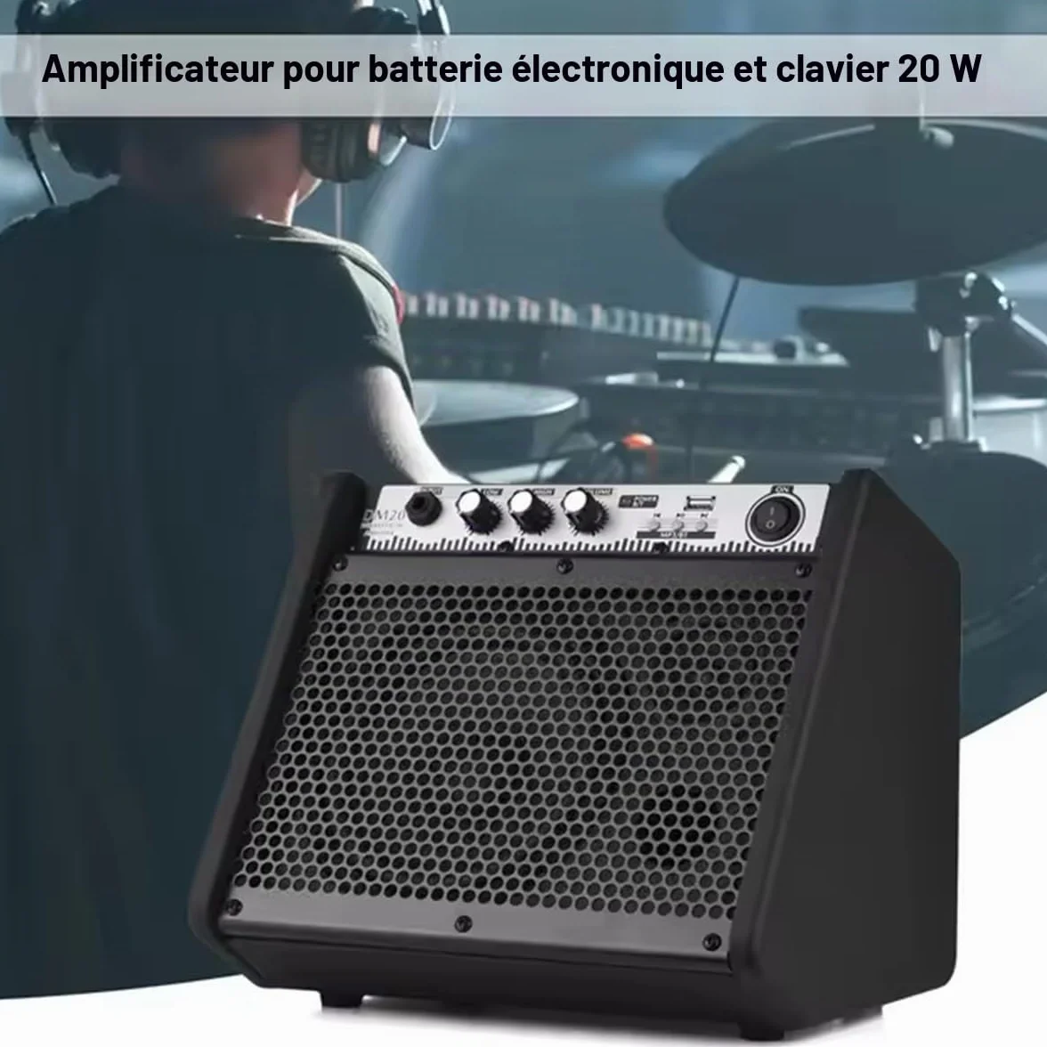 Coolmusic DM20 Moniteur Personnel Amplificateur 20W Bluetooth pour Batterie Électrique, Clavier, Guitare Acoustique