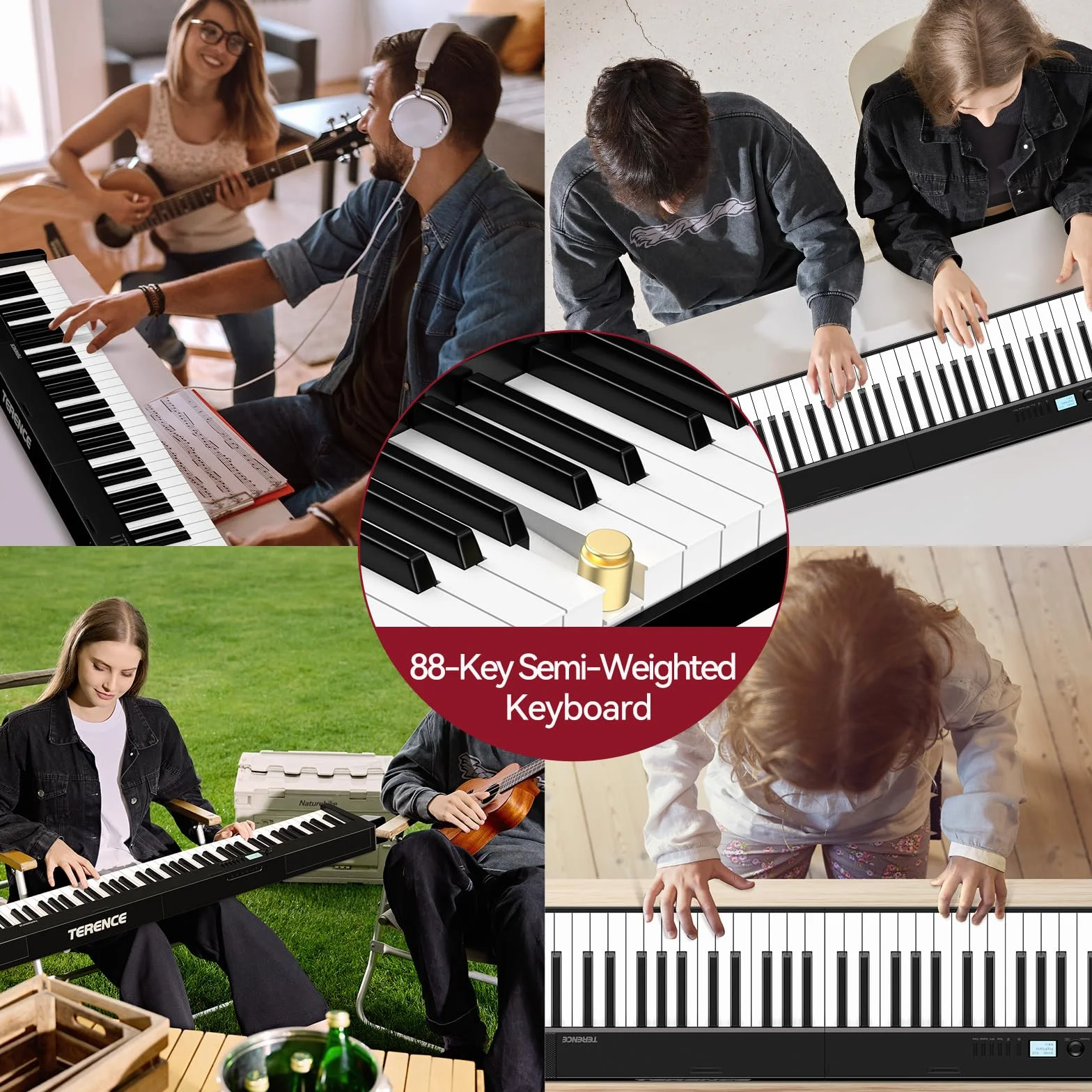 Piano numérique 88 touches lestées 1800 mAh Bluetooth MIDI Noir