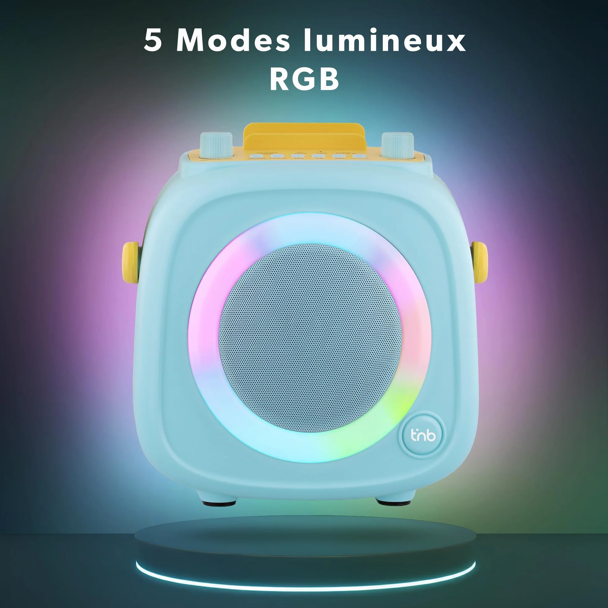 T'nB Enceinte Bluetooth Karaoke 2 Microphones sans Fil 5 Effets Vocaux RGB USB Jack 3,5 mm Portable Bleu