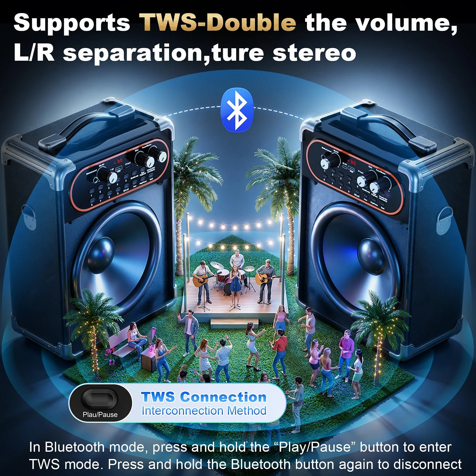 HWWR Karaoke 2 Micro sans Fil 500W Enceinte Portable avec Lumières LED Autonomie 24h Système PA TWS/USB/Carte TF/AUX