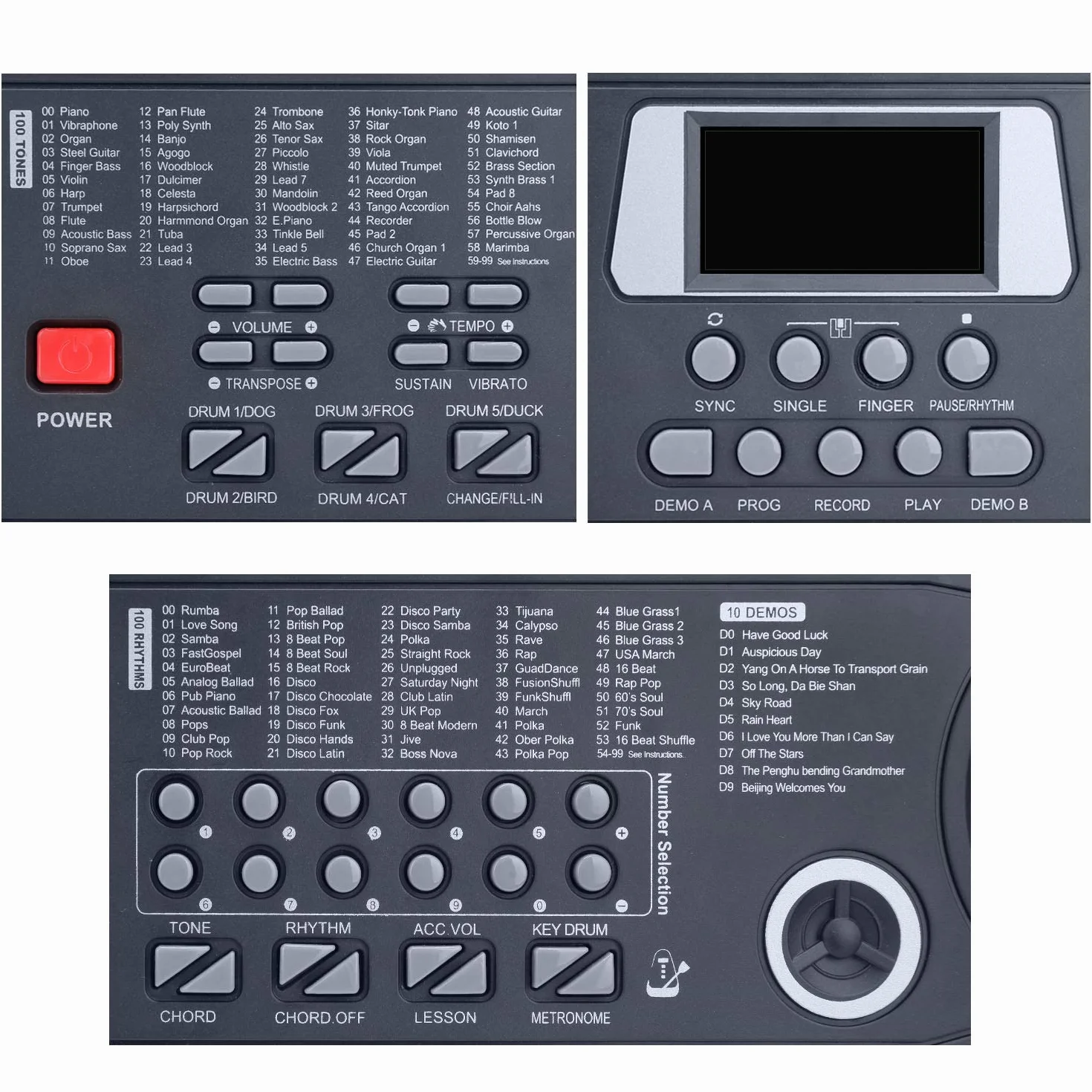 Clavier électronique 61 touches portable pour enfants avec microphone, pupitre (noir)