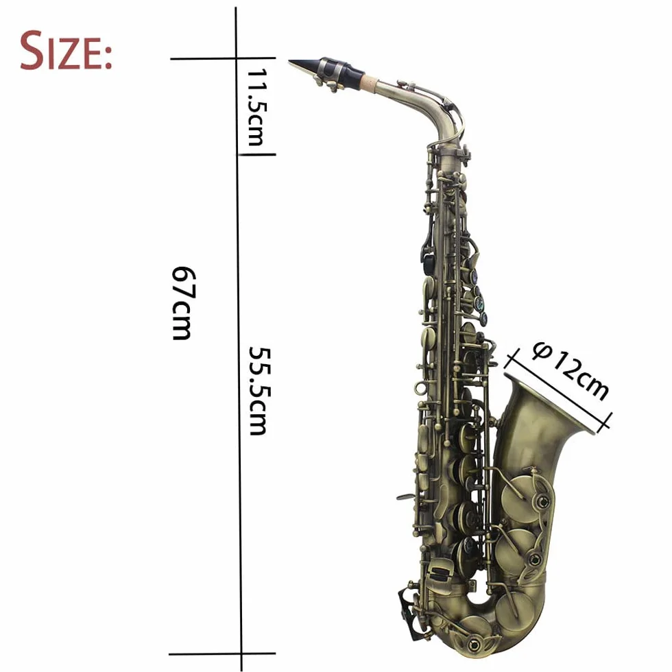Saxophone Alto Btuty en Mi Bémol Finition Antique Haute Courbée Clé Sculptée Avec Étui Gants Chiffon Sangles Brosse
