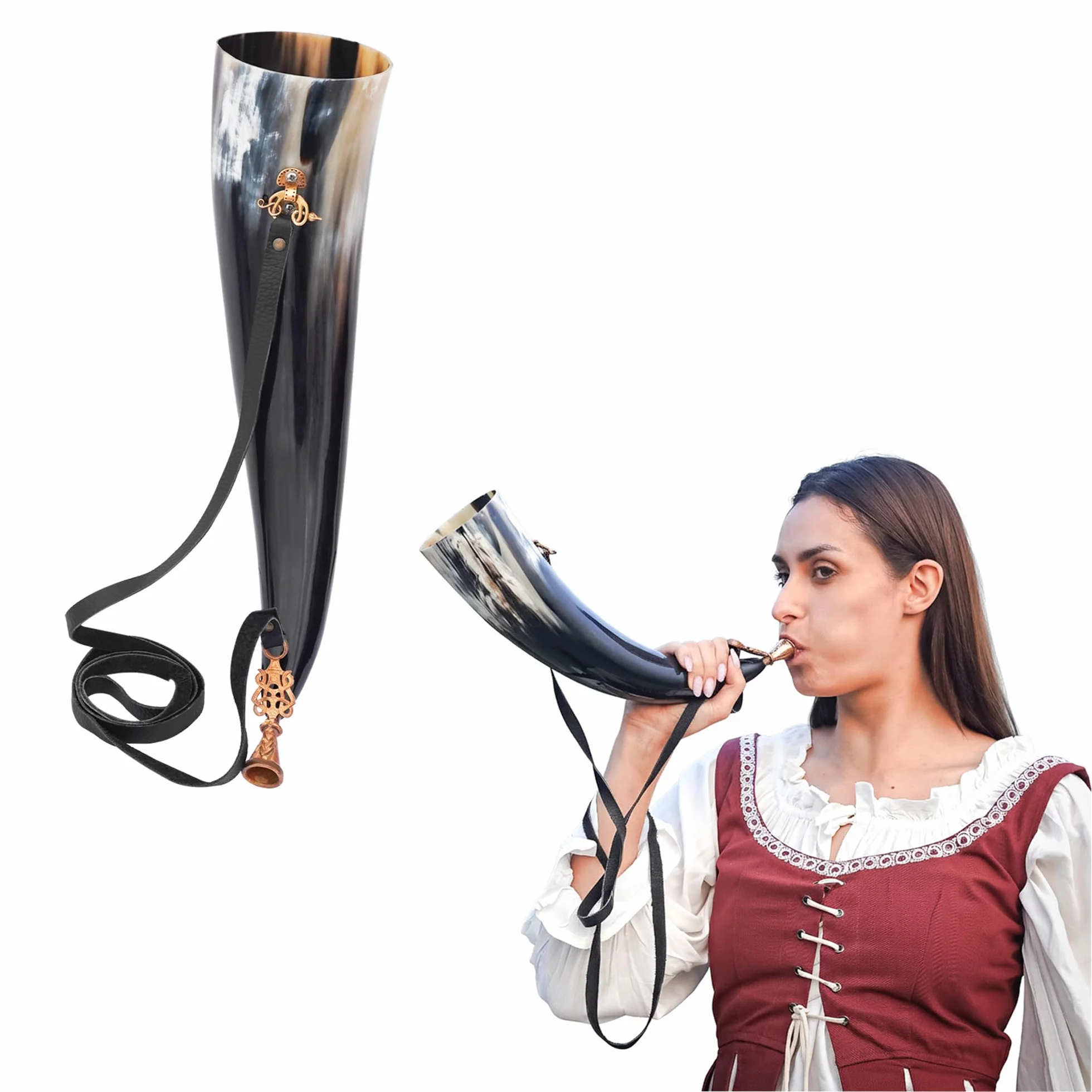Lord of Battles Corne de soufflage Viking Gjallarhorn médiéval embouchure bronze coulé à la cire perdue