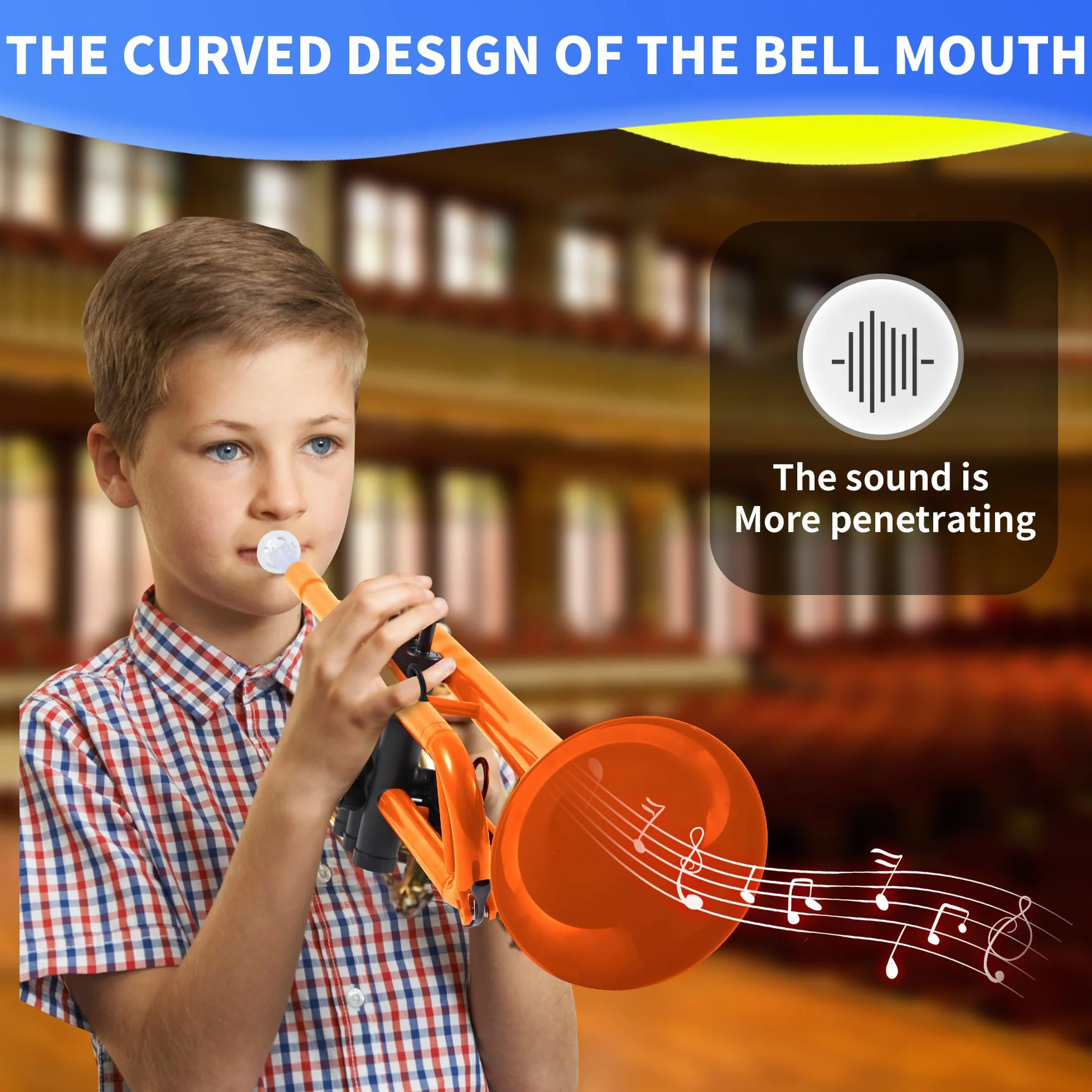 PAMPET Trompette en si bémol professionnelle plastique pour étudiant débutant avec embouchure 7C et 3C Orange