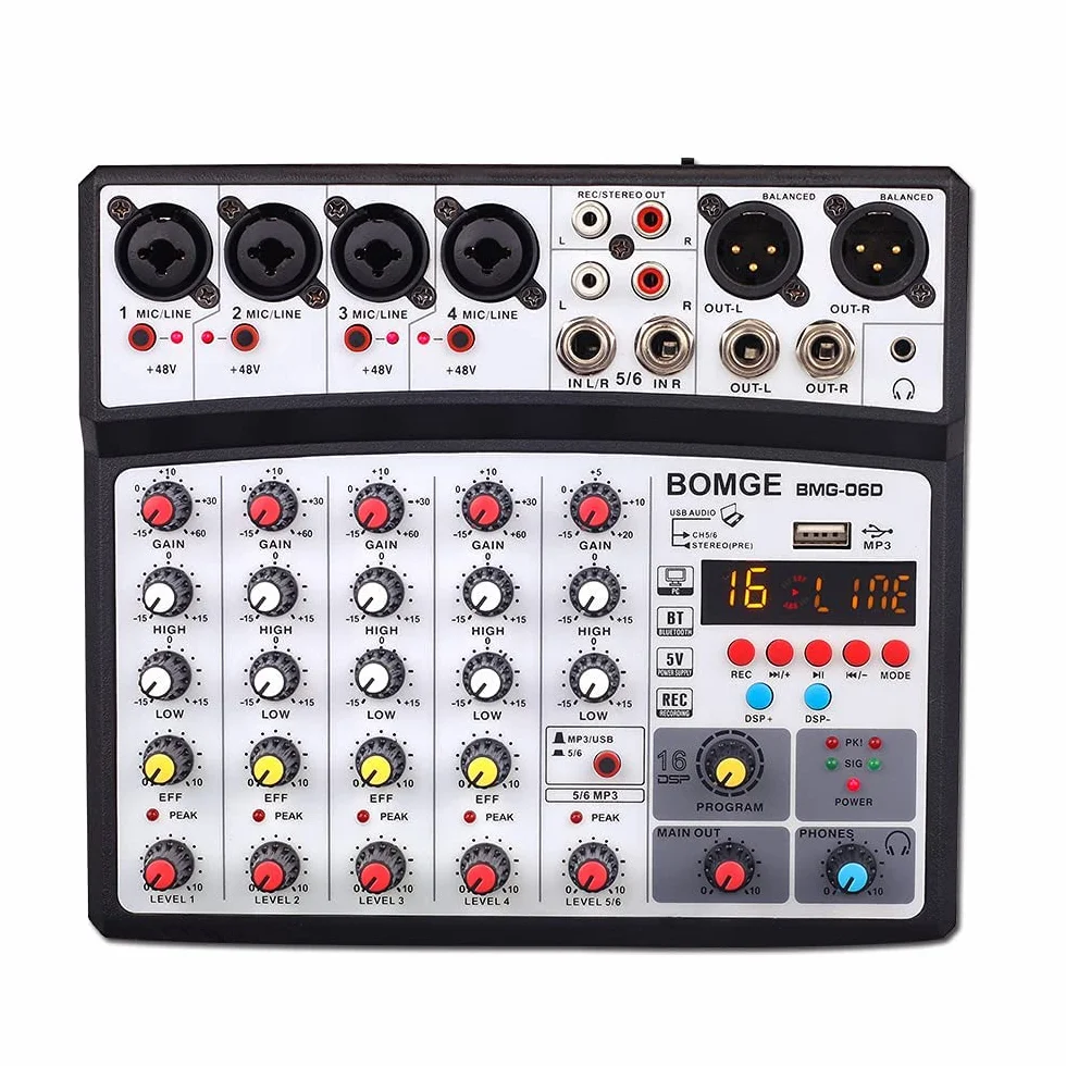 Console de mixage audio DJ BOMGE 6 canaux 48 V 99 DSP Noir