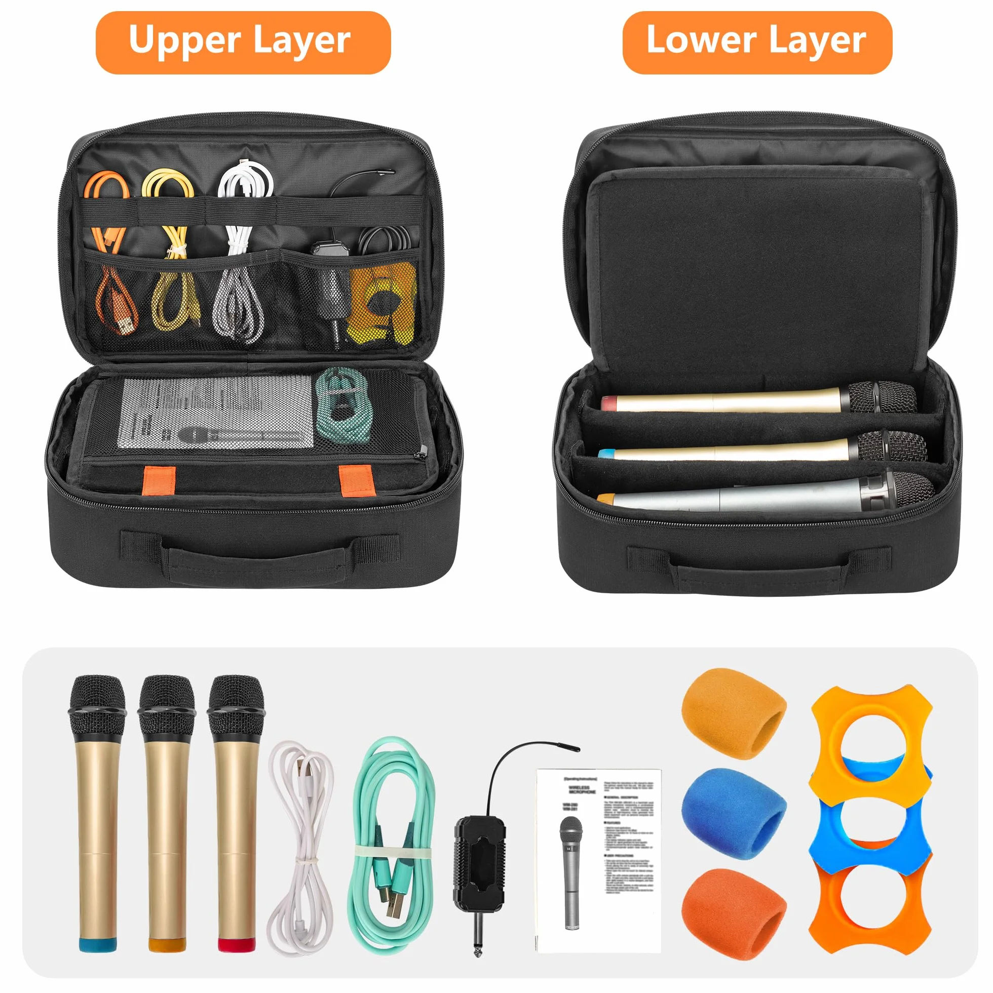 PGmoon Étui de Transport pour Microphone sans Fil 3 Emplacements, Sac de Rangement pour 3 Microphones Jusqu'à 11"