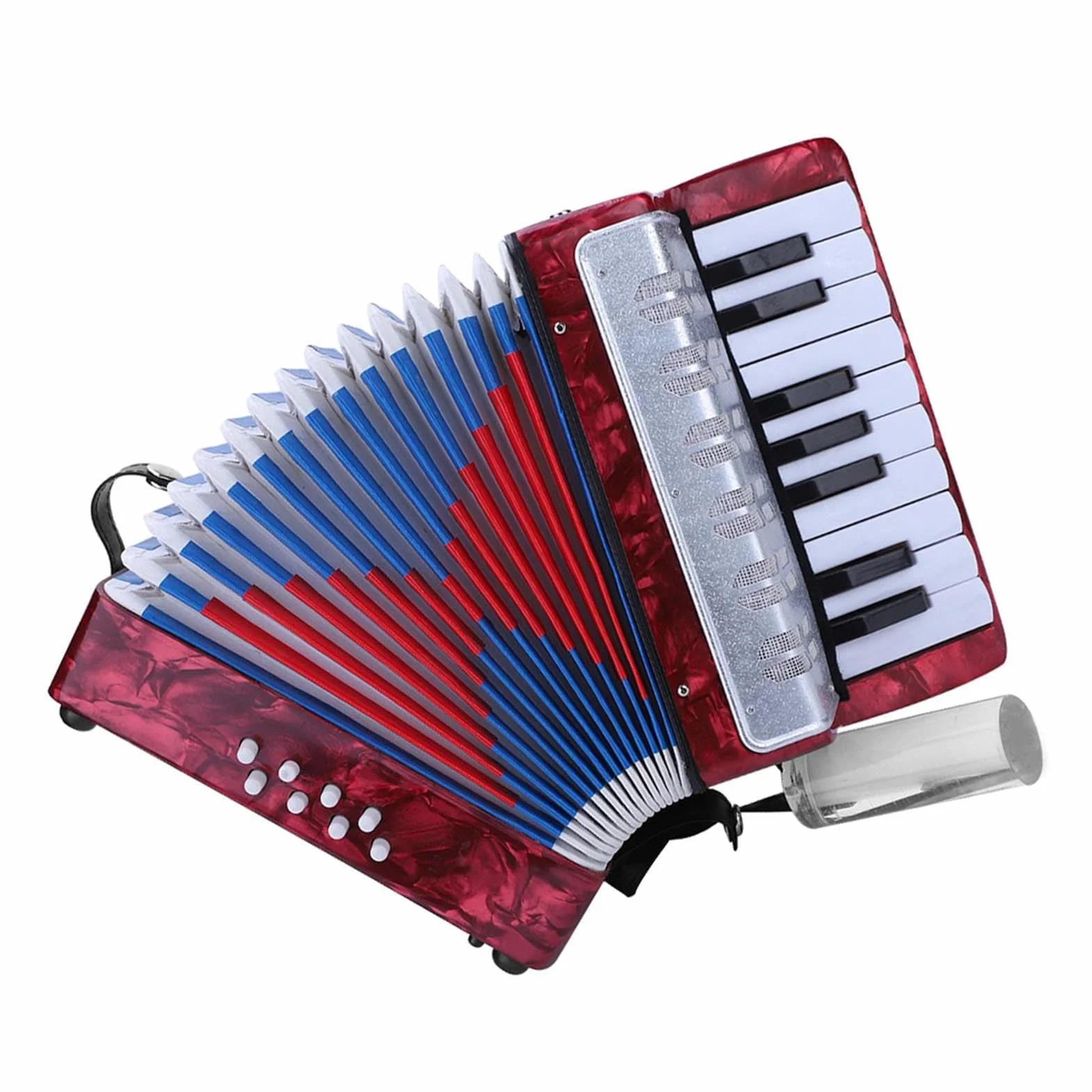 Accordéon Celluloïd 17 Touches 8 Basses pour Débutants Adultes, Portable avec Sangle Réglable